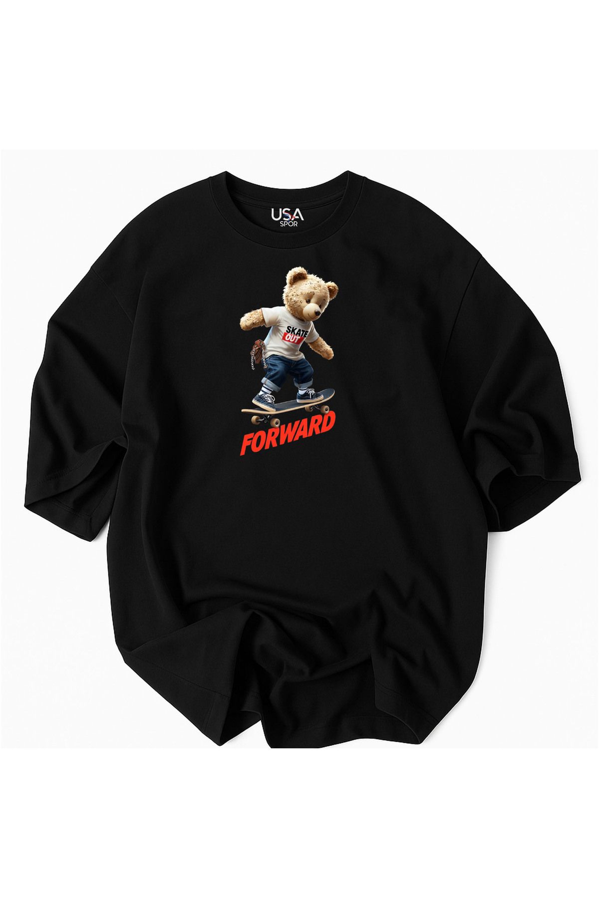 Racıng Kaykaylı Teddy Ayıcık Baskılı RACING tasarım %100 Pamuklu Premium T-Shirt