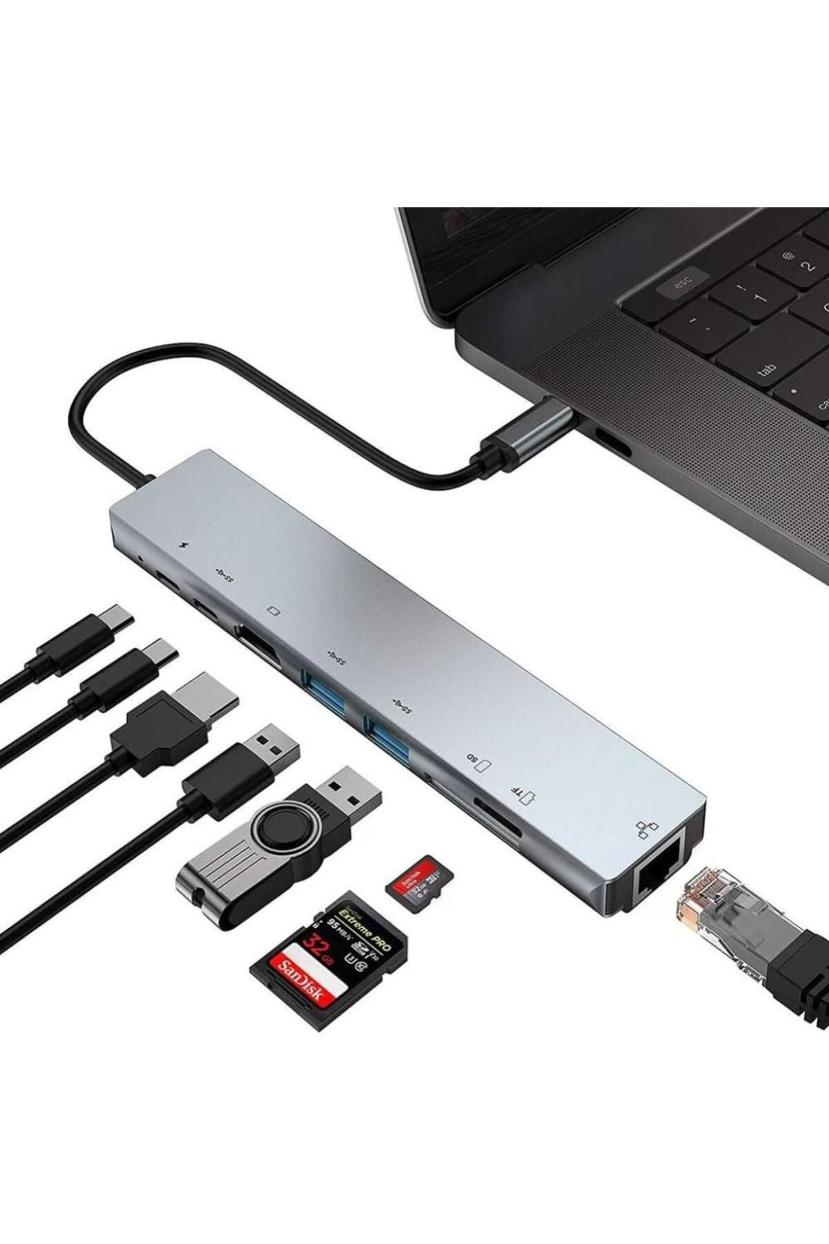 Velixo-8 In 1 Usb-c Multiport Adapter Hub, 1 X Ethernet, 1 X Usb 3.0, 1 X Hdmi 4k, 30 Hz 8