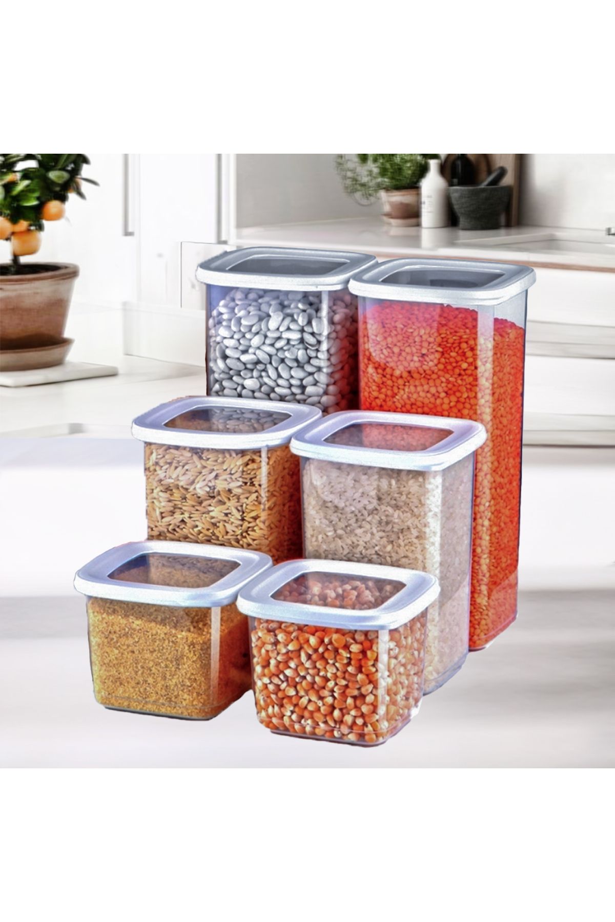 Ginza Maison Set 6 Cutii Alimente (2x550 Ml, 2x1200 Ml, 2x1750 Ml), Alb Transparent, 24 Etichete Adezive Cadou - One Size