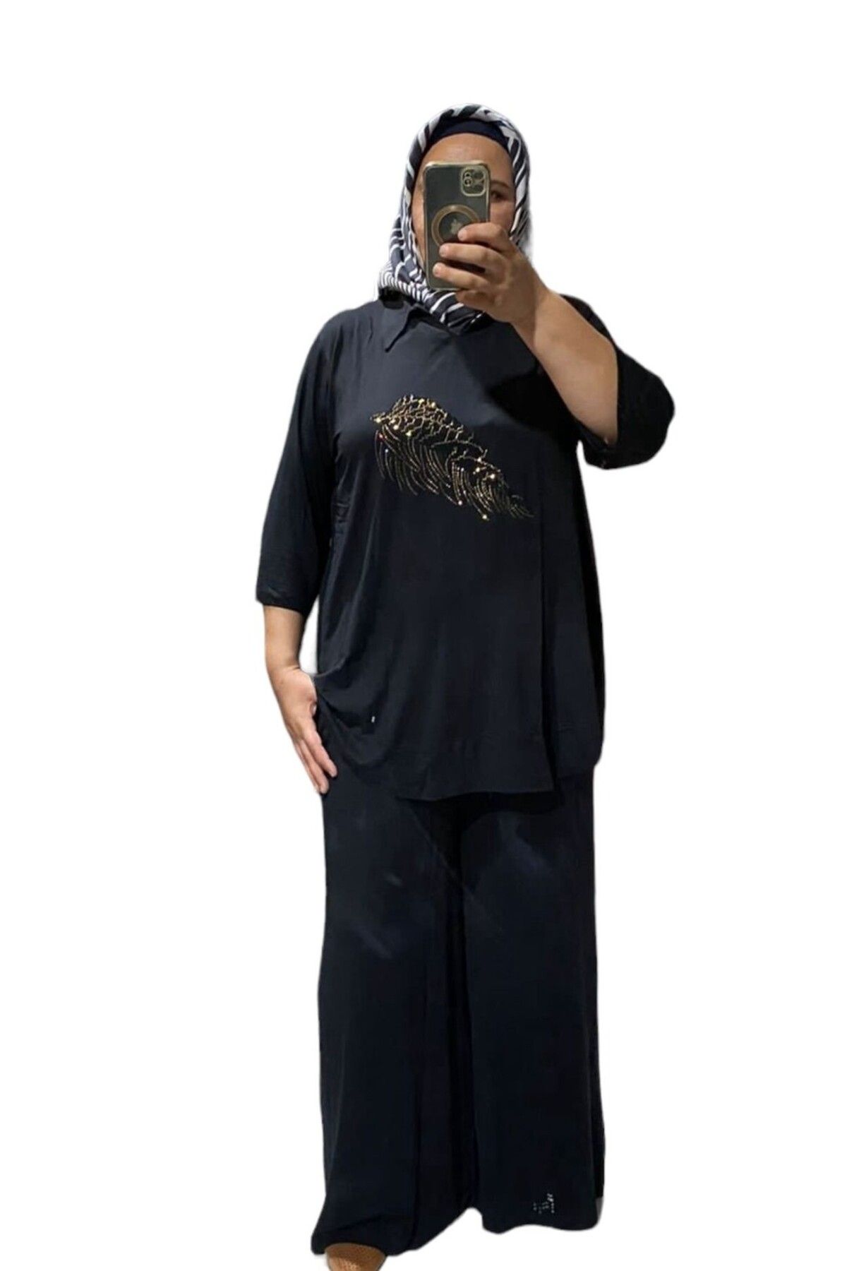 Sevda Kılınç Büyük Beden Taş İşlemeli Penye Takım