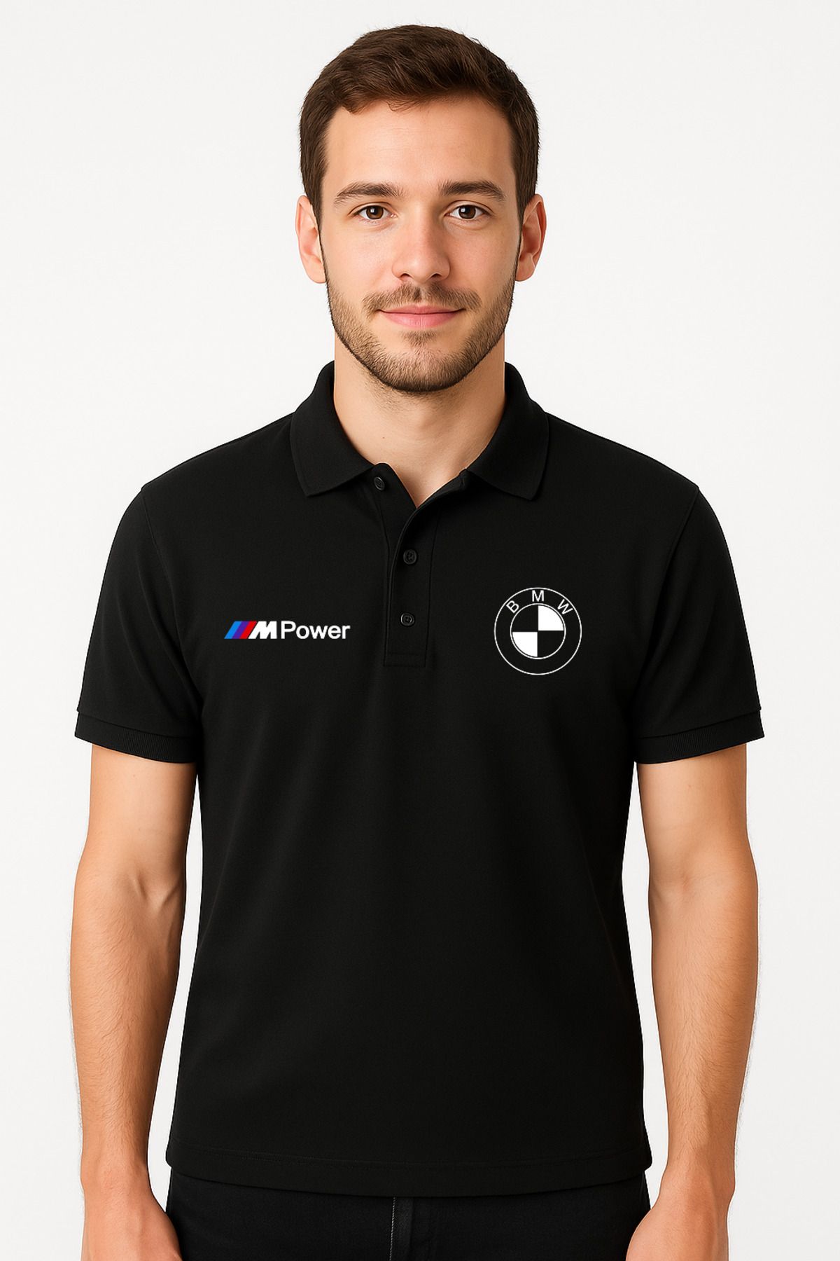 Edizen Bmw M Power Pamuklu Yumuşak Doku Nefes Alan Kumaş Siyah Polo Yaka T-Shirt Unisex