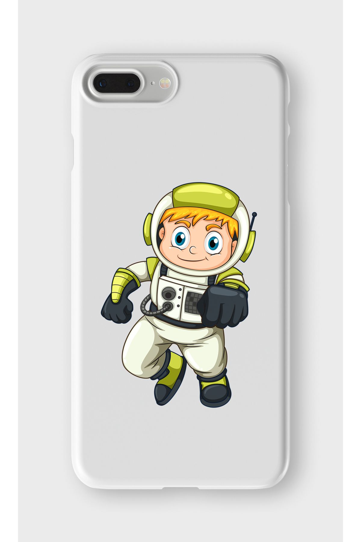 lelia iPhone 6 Plus ve 6s Plus Uyumlu Astronot Tasarımlı İçi Kadife Lansman Beyaz Silikon Kılıf