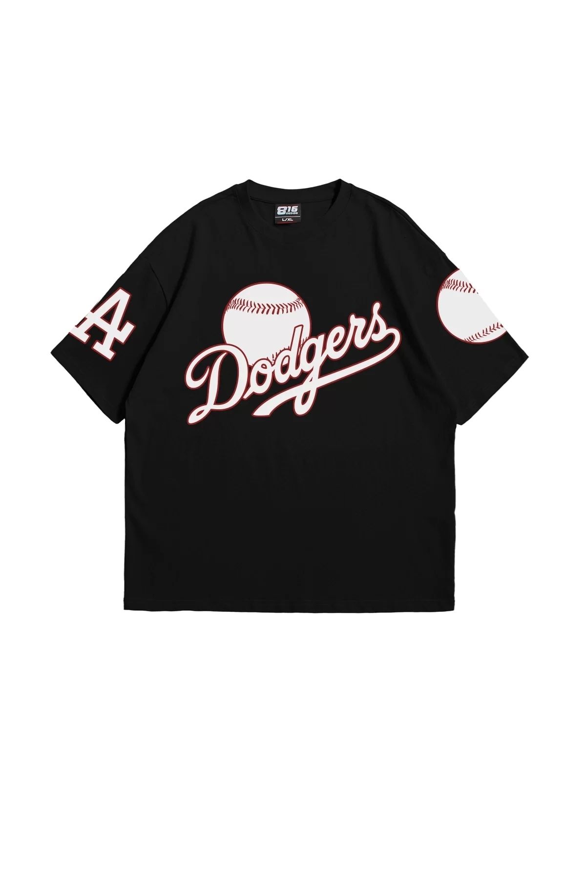 Bak Moda Dodgers Baskılı Oversize Unisex Siyah Tshirt