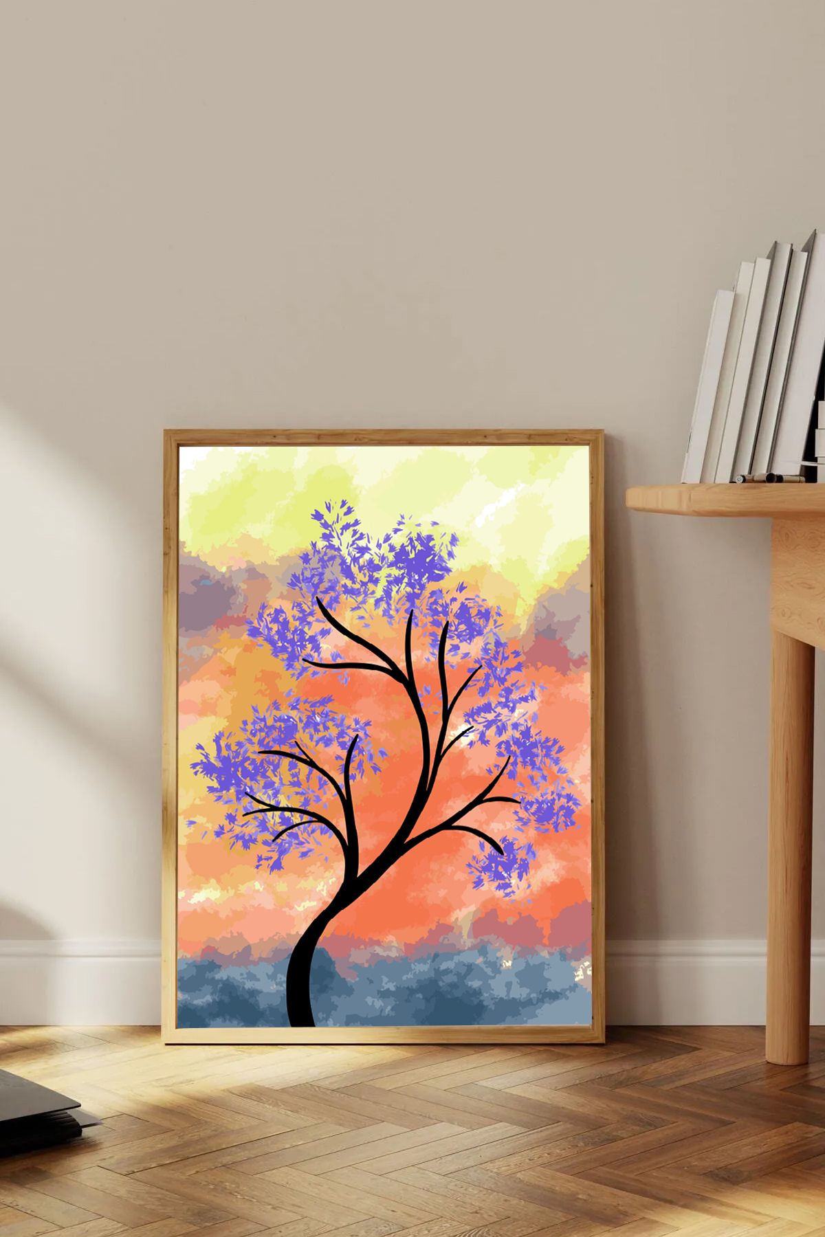 Dekorsiahome Tek Parça Ahşap Çerçeveli Oturma Odası Salon Mutfak Tablo TK0432