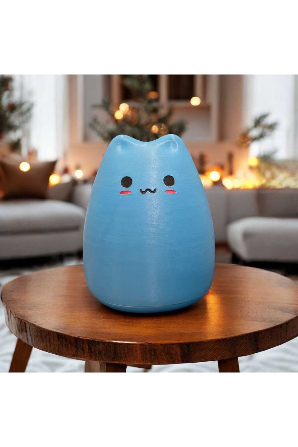 Home Sevimli Kedi Figürlü Mavi Neon Masa Lambası