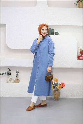 Suede Style 9058 - Çıtçıtlı Uzun Rahat-Şık Kadın Elbisesi