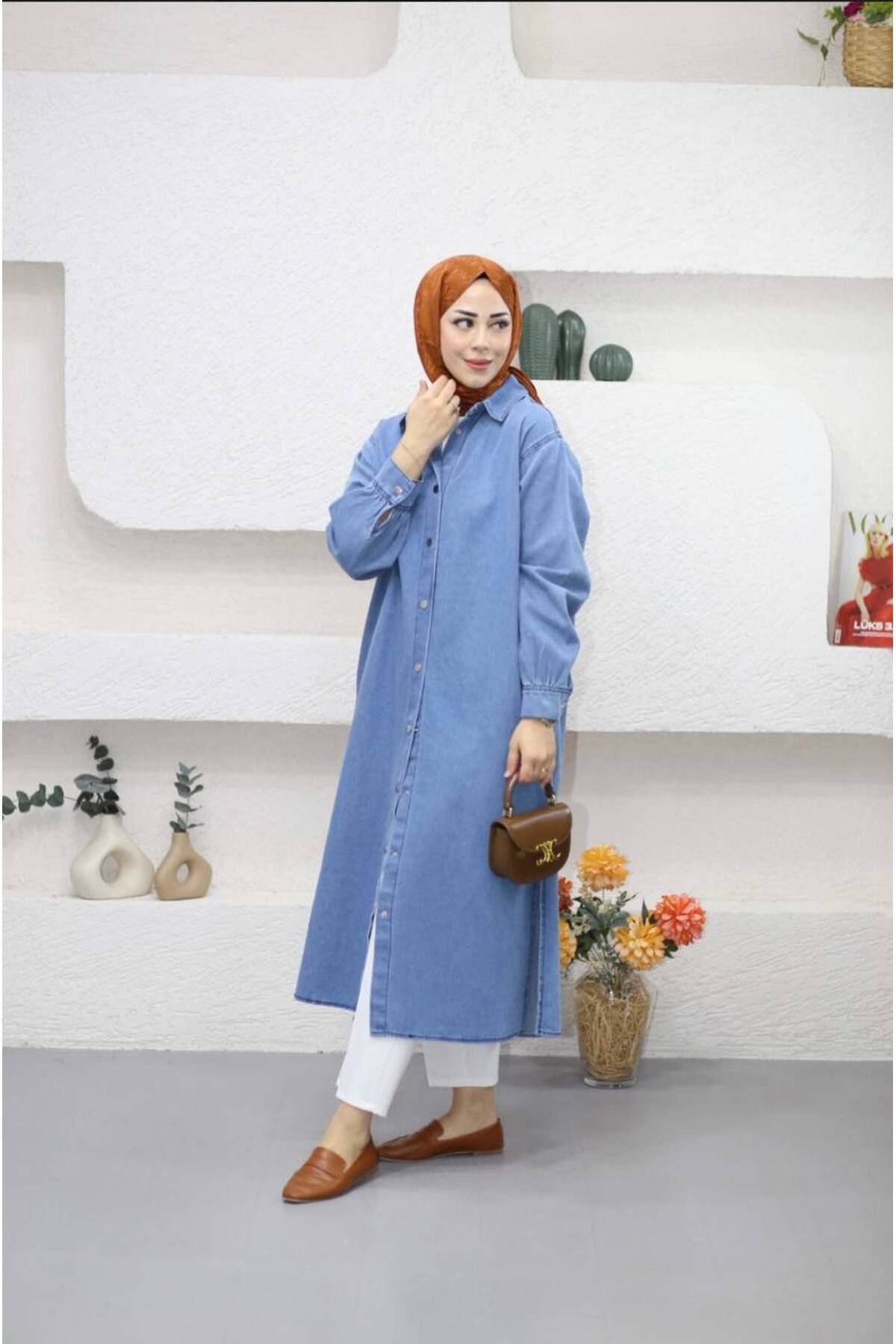 Suede Style 9058 - Çıtçıtlı Uzun Rahat-Şık Kadın Elbisesi
