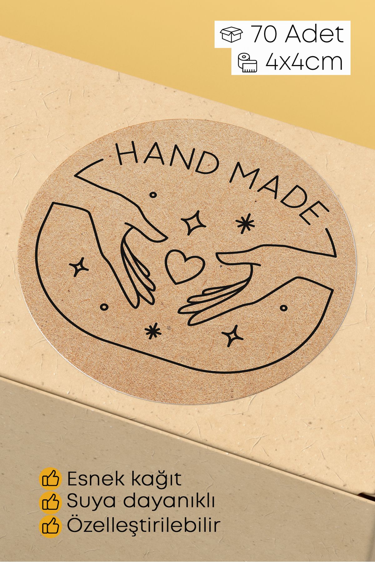 alışveriş kurdu Hand Made Yazılı Sticker Paketleme Kargo Ambalaj Etiketi - 4x4cm 70 Adet