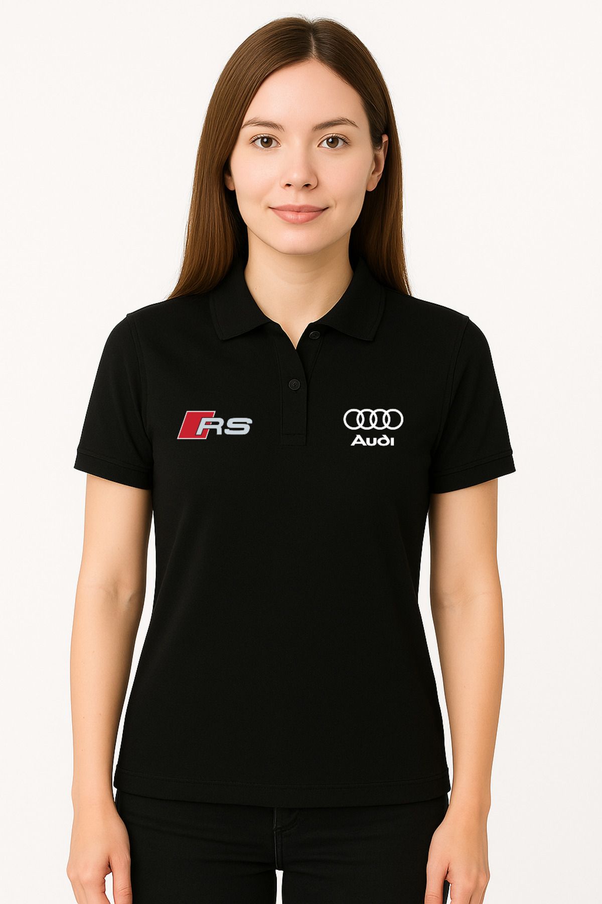 Edizen Audi RS Pamuklu Yumuşak Doku Nefes Alan Kumaş Siyah Polo Yaka T-Shirt Unisex Kıvrılmaz Yaka
