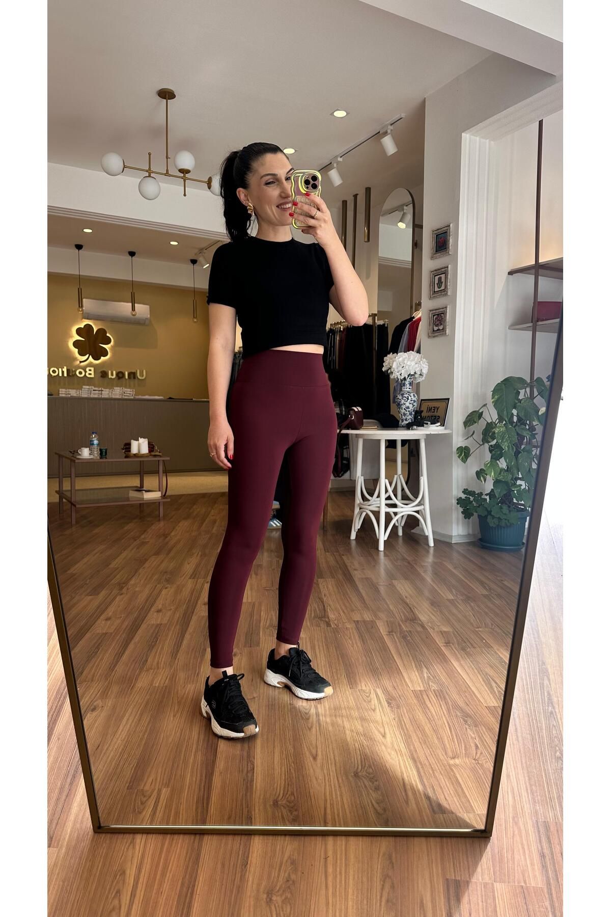 Unique Boutique Bordo Yüksek Bel Toparlayıcı Tayt