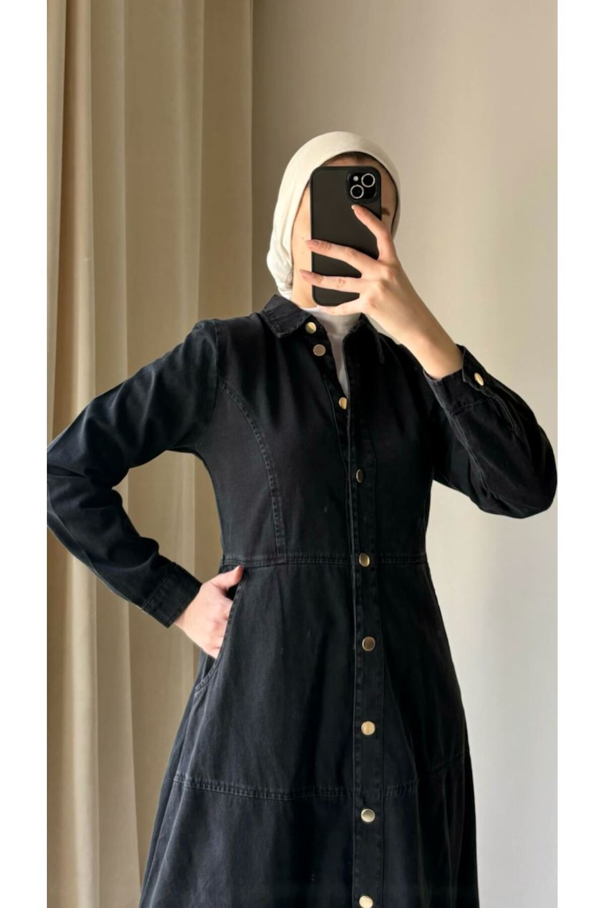 Suede Style 8953 - Boydan Düğmeli Uzun Rahat-Şık Kadın Elbisesi