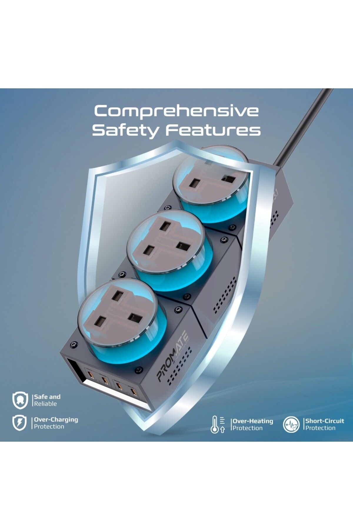 Promate-7-in-1 Multi-port Charging Station, 240w Ganfast™ Power Extension With Three 3250w Uk Ac S 5