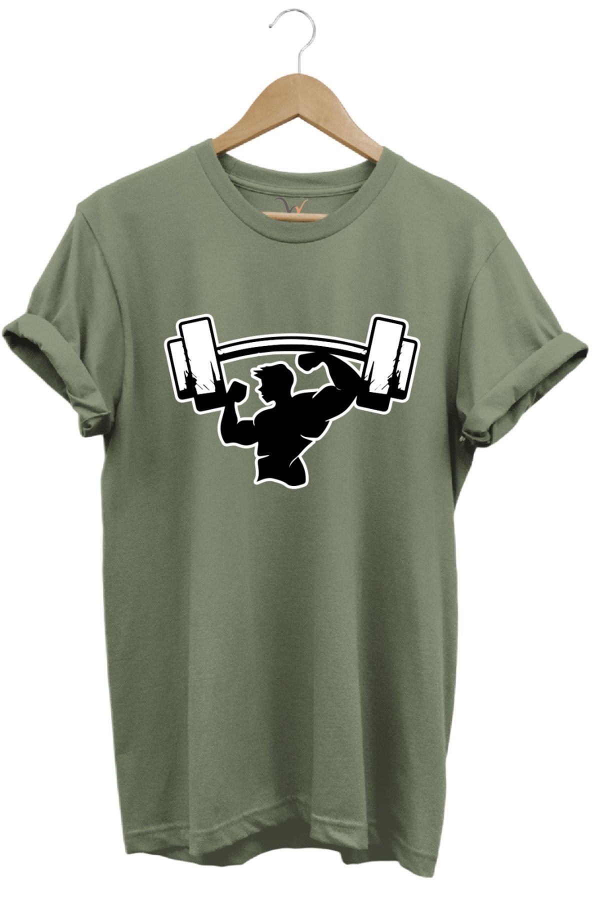 MODA Fitness Temalı Halterci Baskılı Sporcu Halter %100 Pamuk Bisiklet Yaka Basic T-shirt