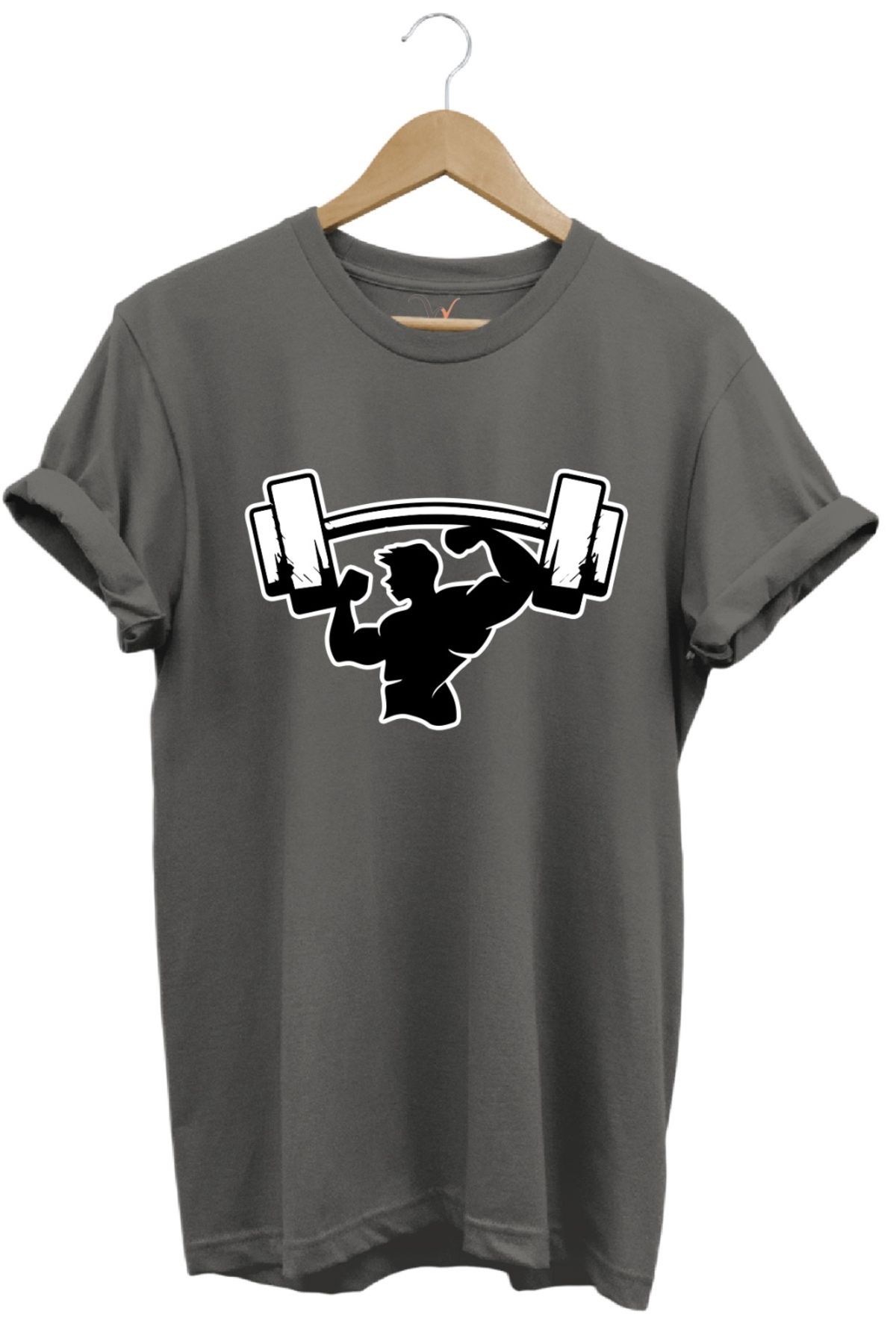 MODA Fitness Temalı Halterci Baskılı Sporcu Halter %100 Pamuk Bisiklet Yaka Basic T-shirt