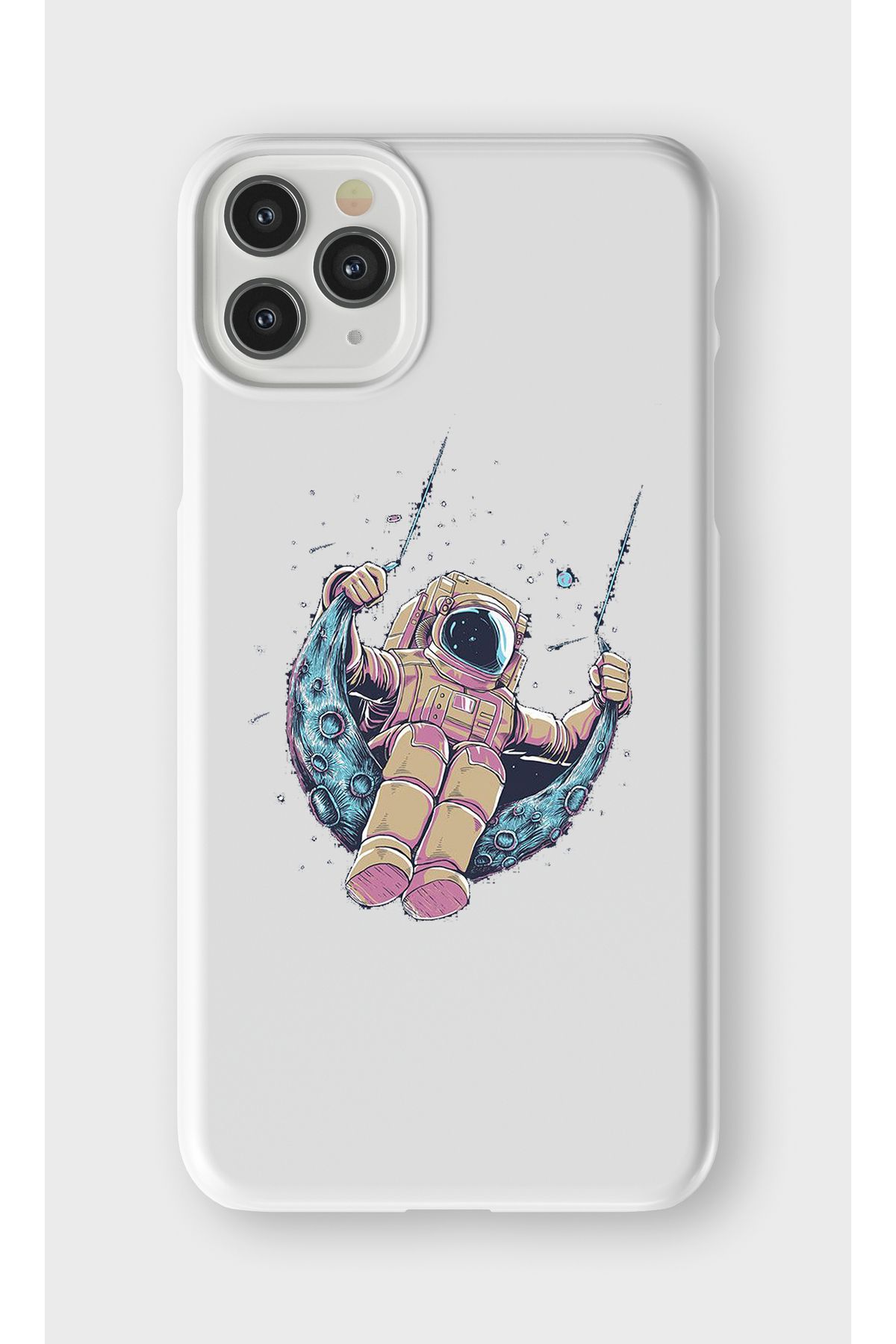 lelia iPhone 11 Pro Uyumlu Astronot Tasarımlı İçi Kadife Lansman Beyaz Silikon Kılıf