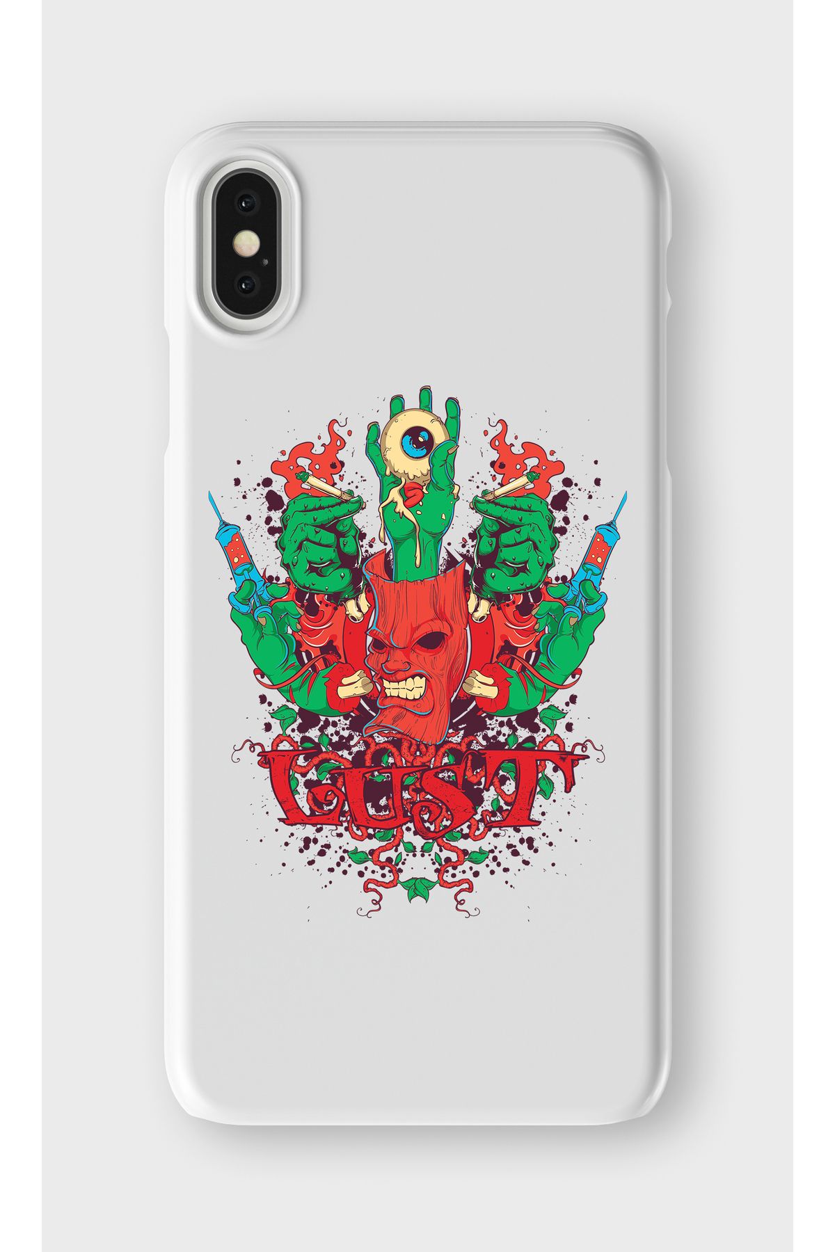 lelia iPhone X ve XS Uyumlu Zombi Tasarımlı İçi Kadife Lansman Beyaz Silikon Kılıf