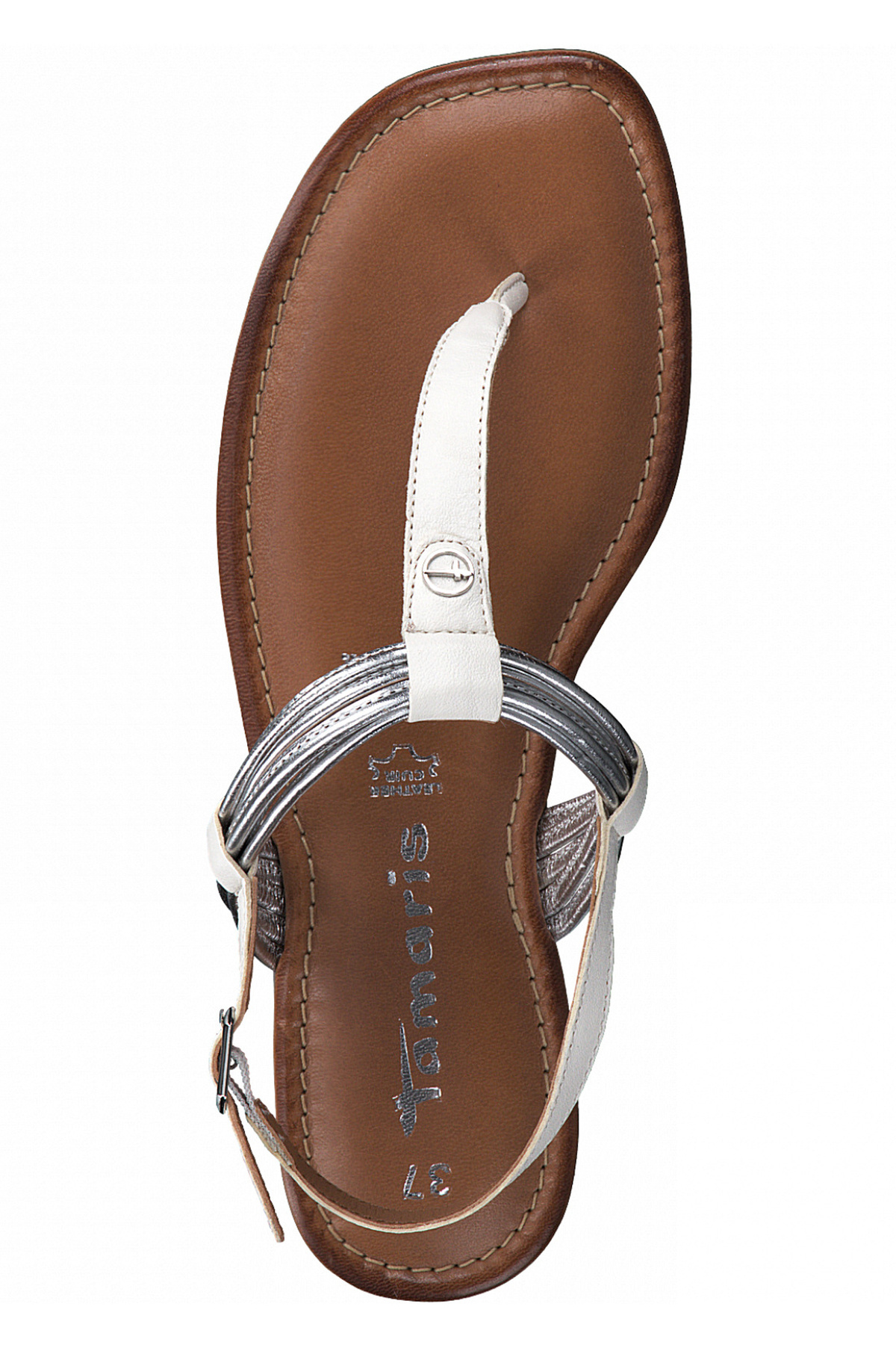 Tamaris-Damen Zehentrenner Sandalen Zehentrenner 1-28133-28 Weiß 171 White/silver Leder Mit Touch-it 5