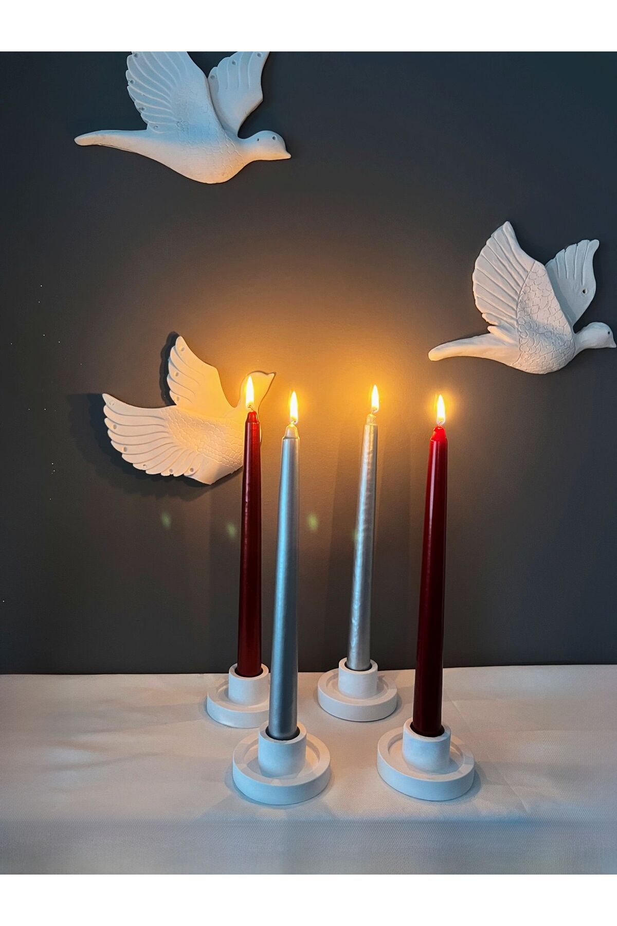 Evosia Design Beyaz Şamdan Mumluk (4 adet)