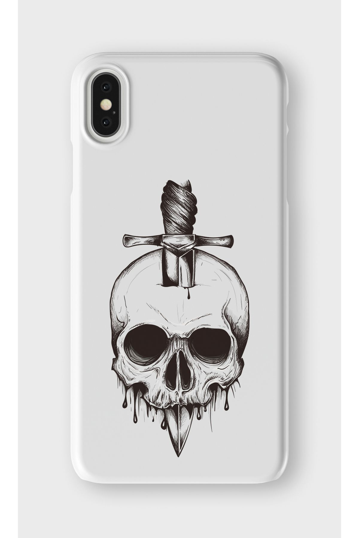 lelia iPhone XS Max Uyumlu Kılıç ve Kuru Kafa Tasarımlı İçi Kadife Lansman Beyaz Silikon Kılıf
