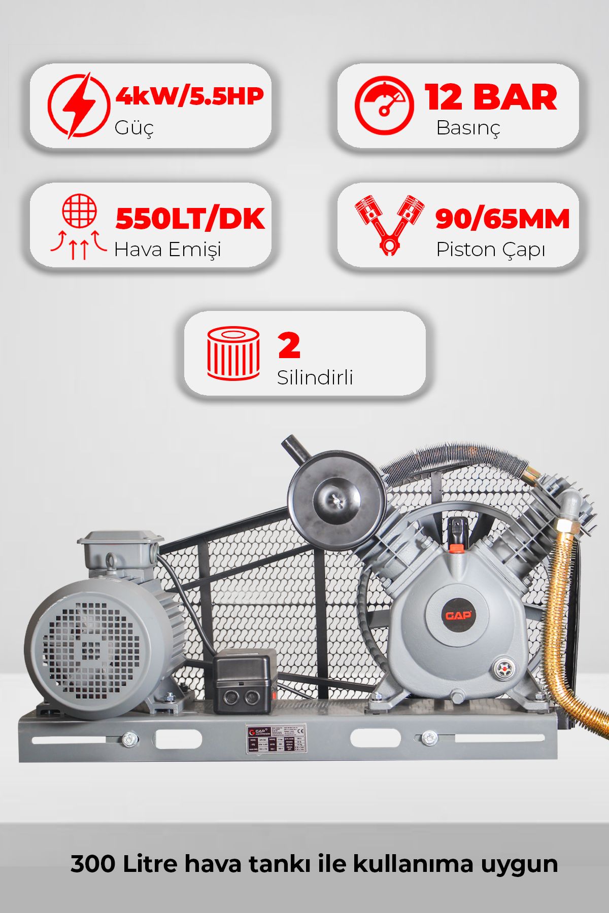 GAP KOMPRESÖR Çift Piston Kafa Grubu 5.5Hp 12 Bar GK2090B