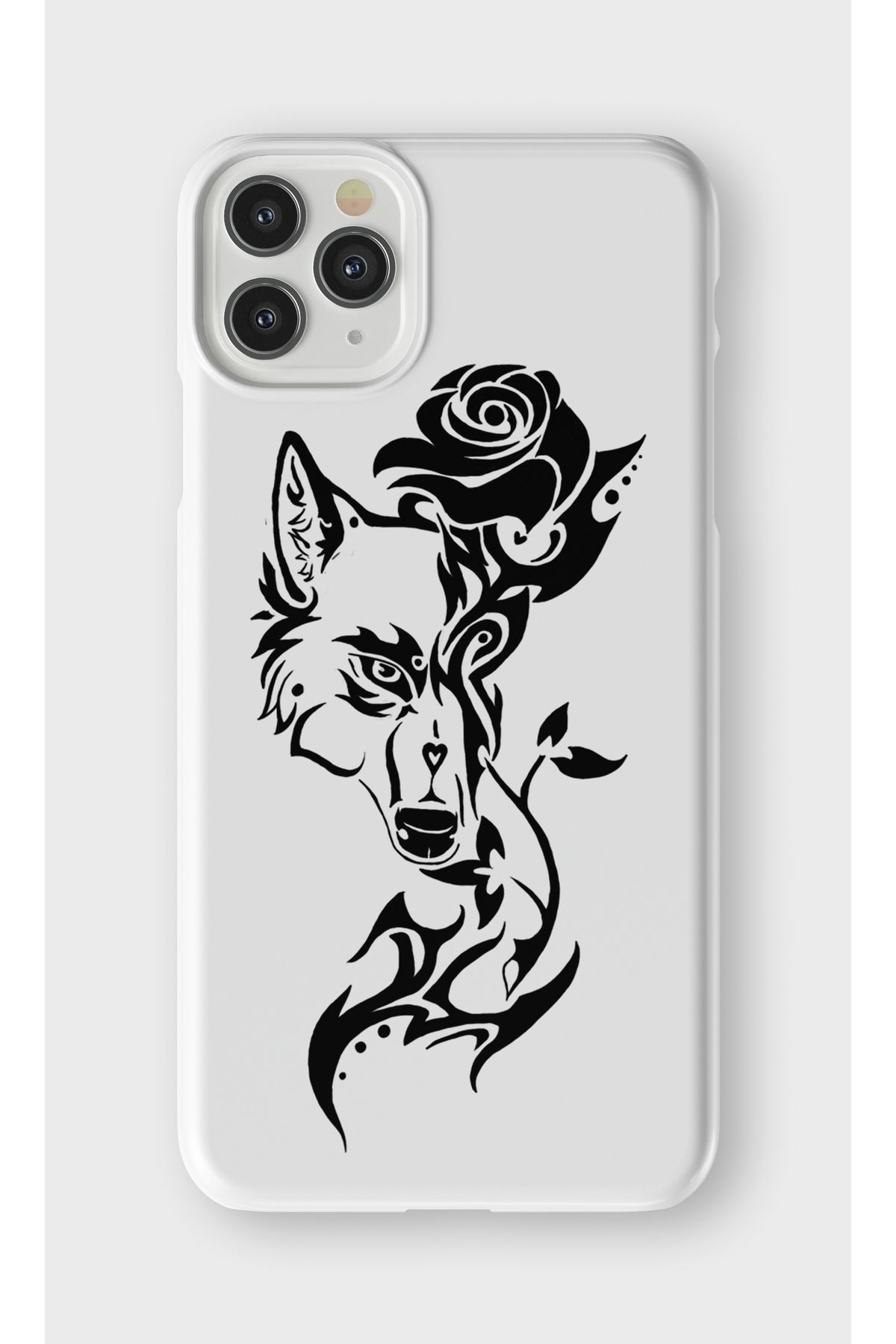 lelia iPhone 11 Pro Uyumlu Gül ve Kurt Tasarımlı İçi Kadife Lansman Beyaz Silikon Kılıf