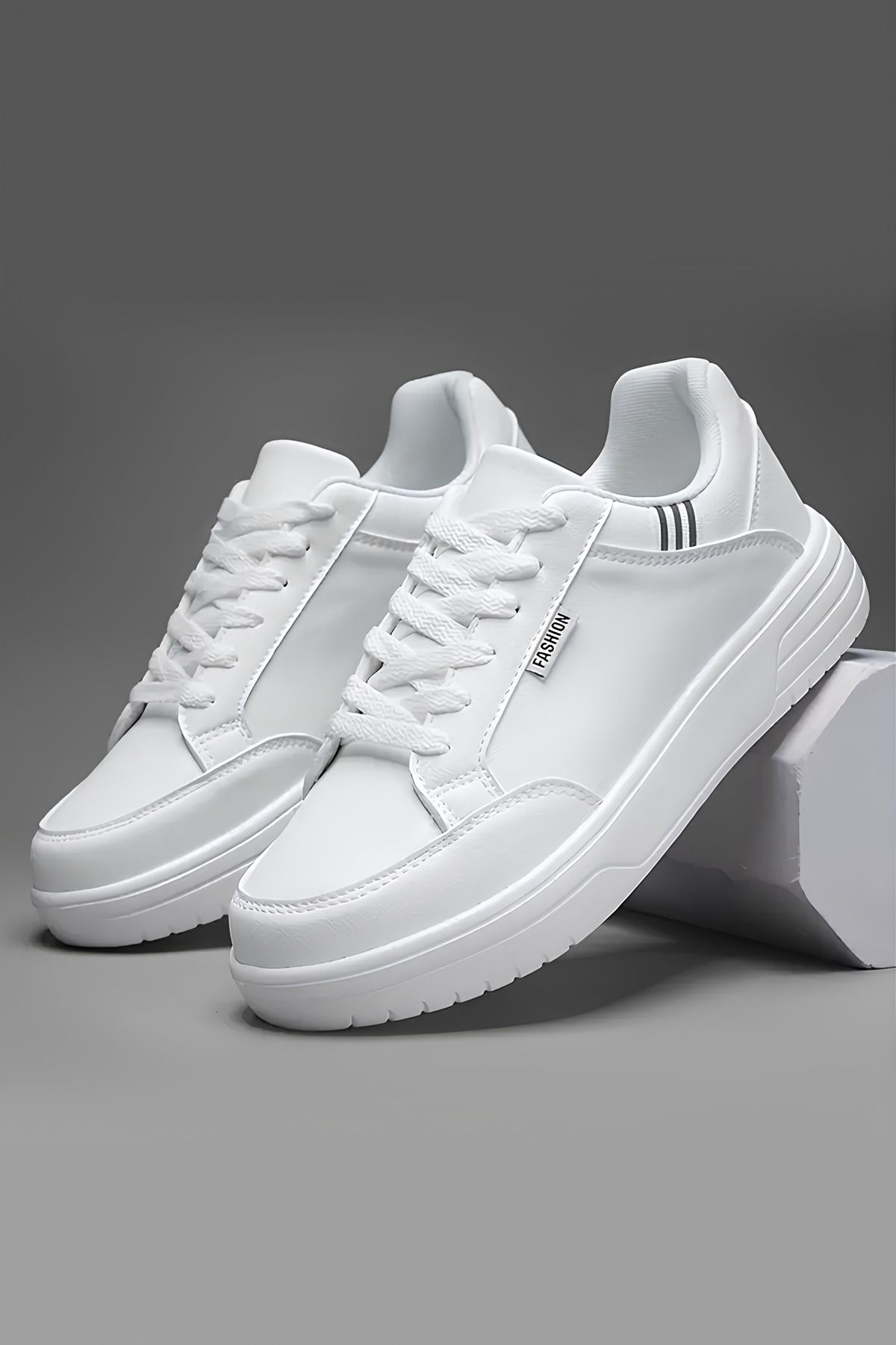 Ticen Erkek Beyaz Kalın Taban Spor Ayakkabı - Günlük Rahat Sneaker Modeli