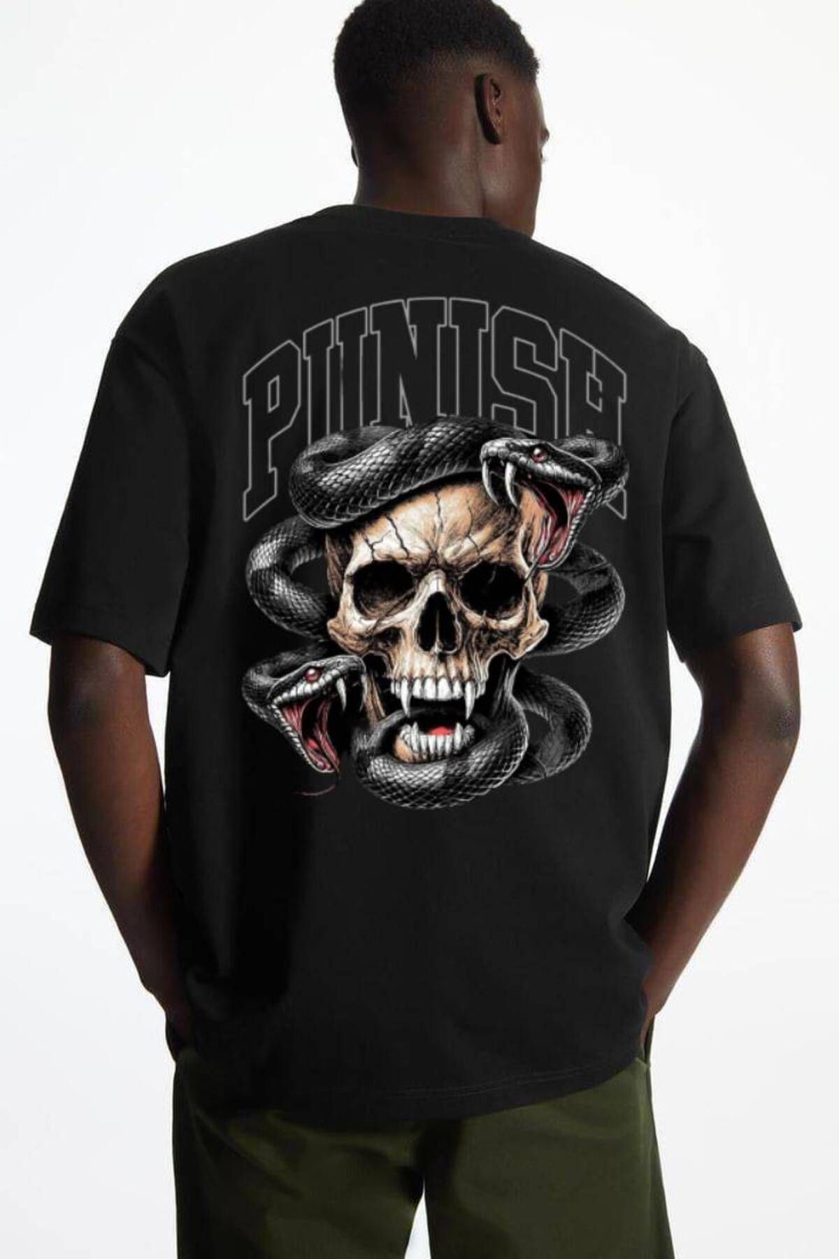 ship master Oversize "Punish Skull & Snake" Grafik Baskılı Unisex Tişört
