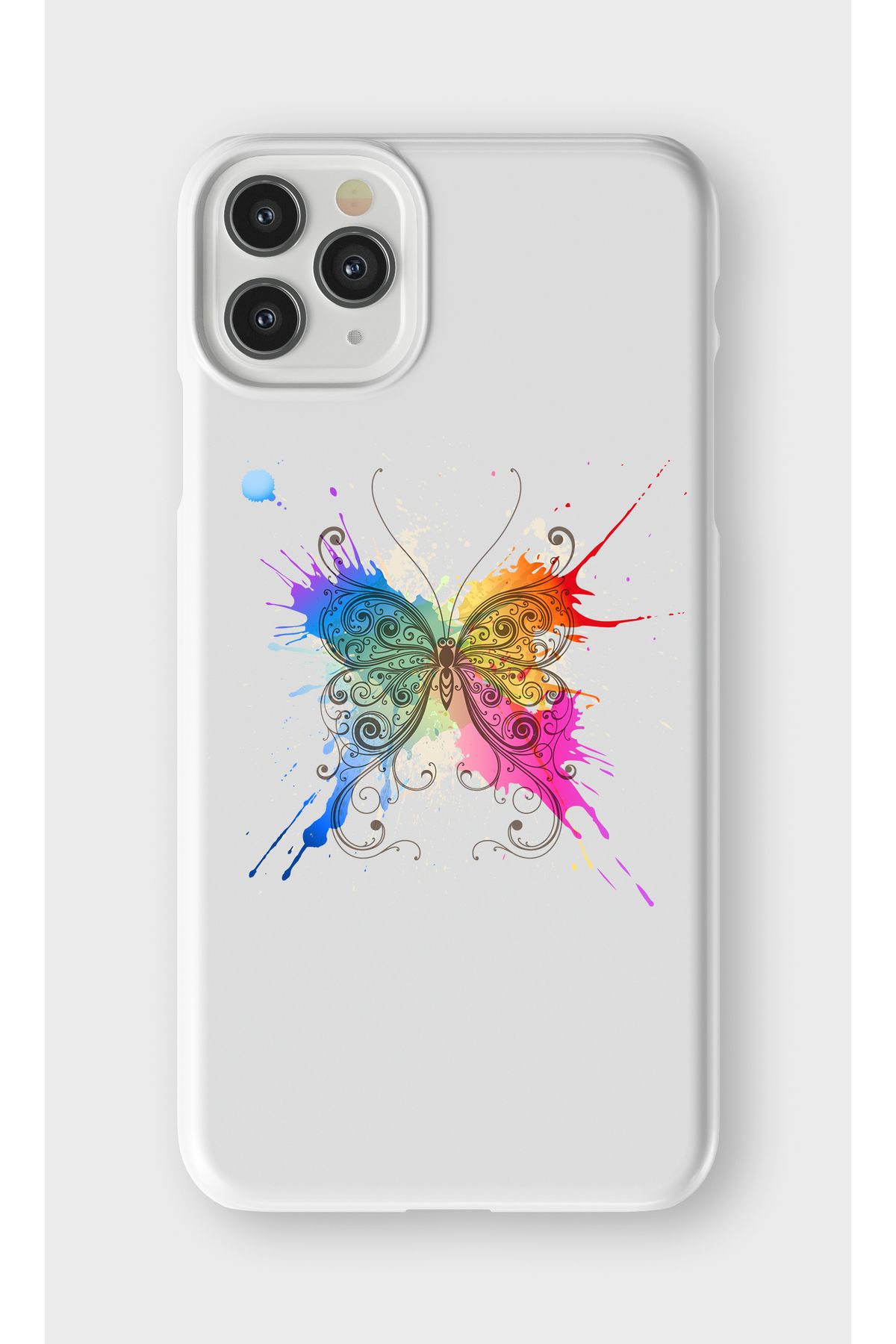 lelia iPhone 11 Pro Max Uyumlu Renkli Kelebek Tasarımlı İçi Kadife Lansman Beyaz Silikon Kılıf