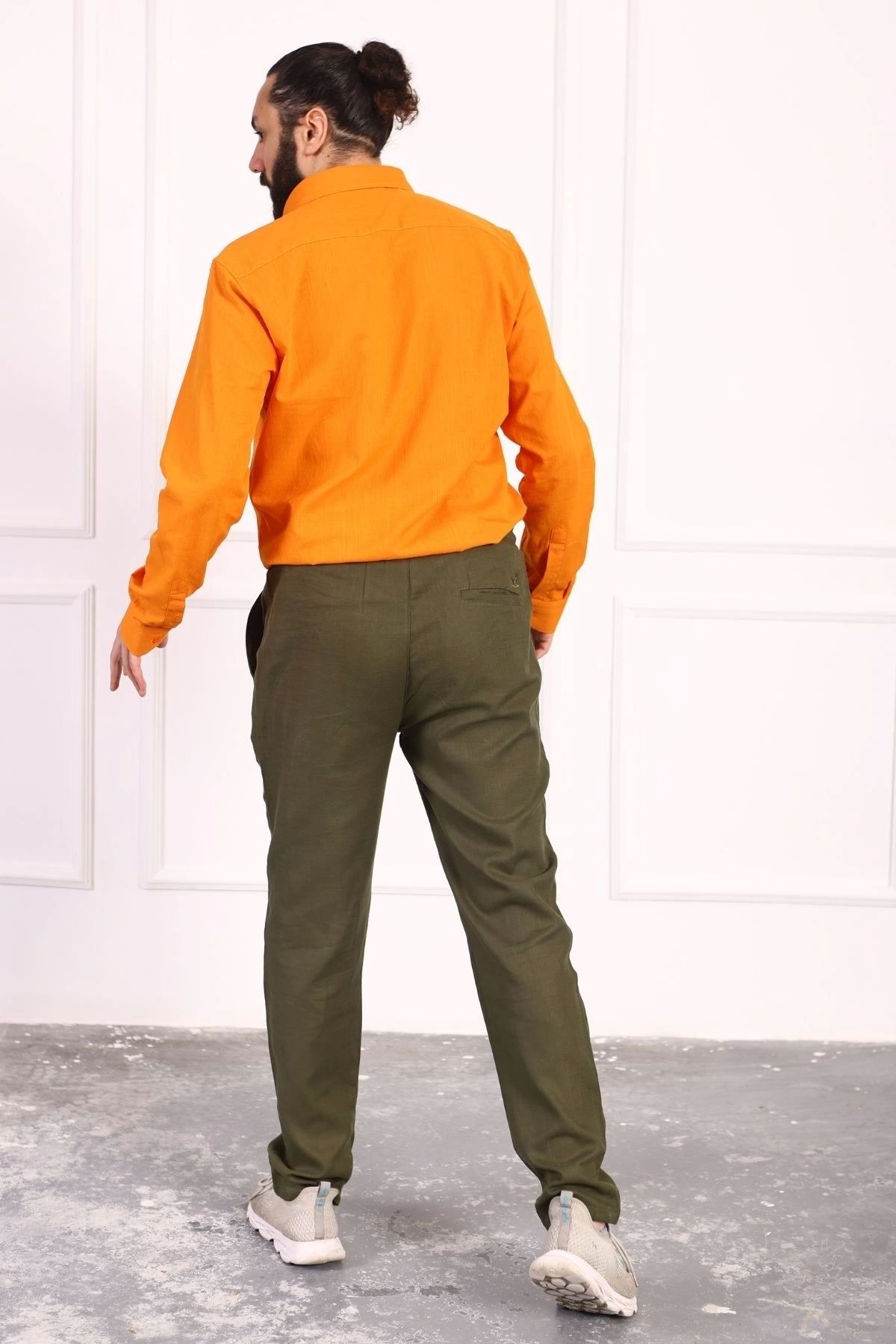 Tam12den Home-Men's Linen Trousers - Khaki, Elastic Waist and Laced 3