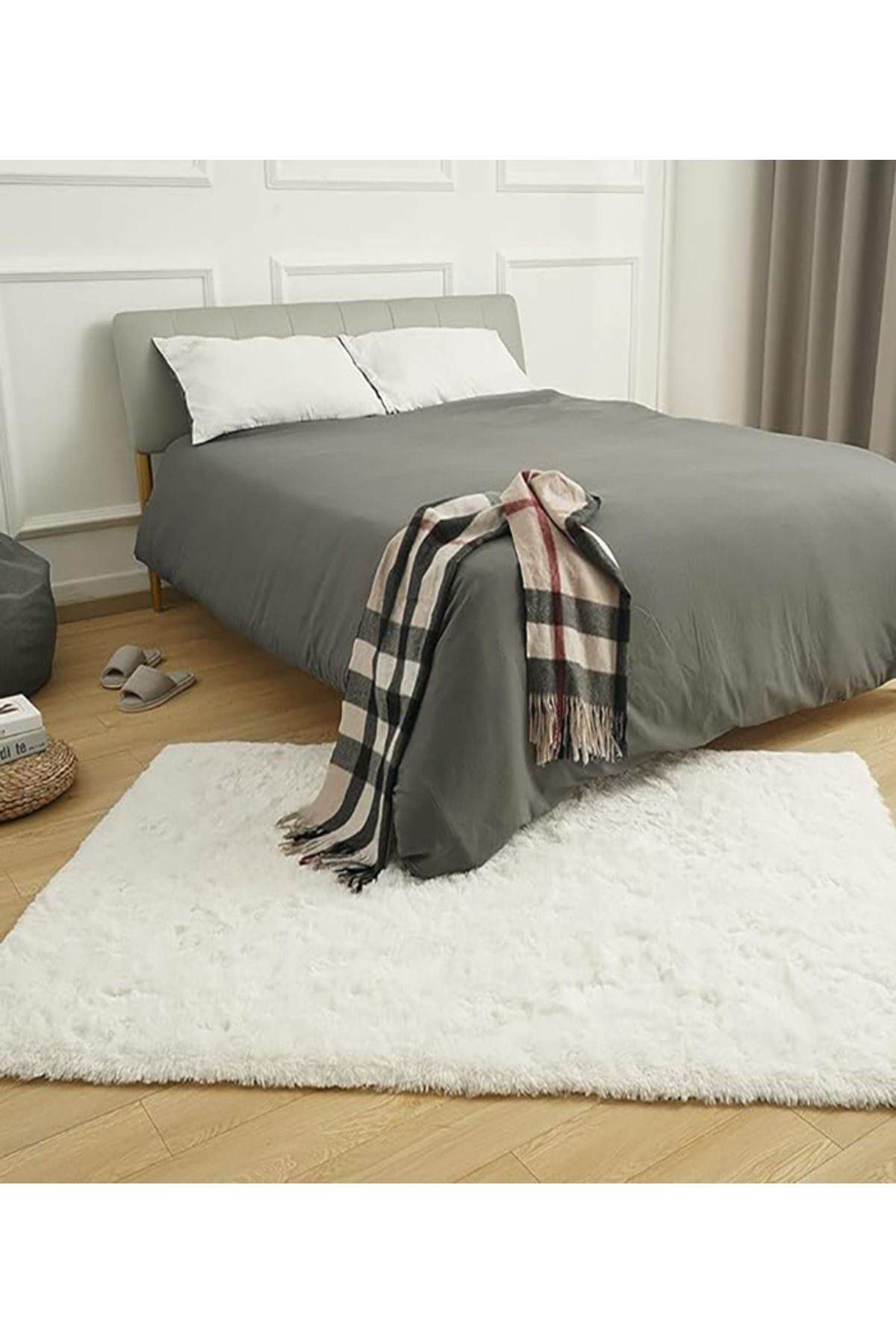 ESSPERO HOME Modern Krem Yumuşak Peluş Halı Salon Oturma Çocuk Yatak Odası Mutfak, Antre
