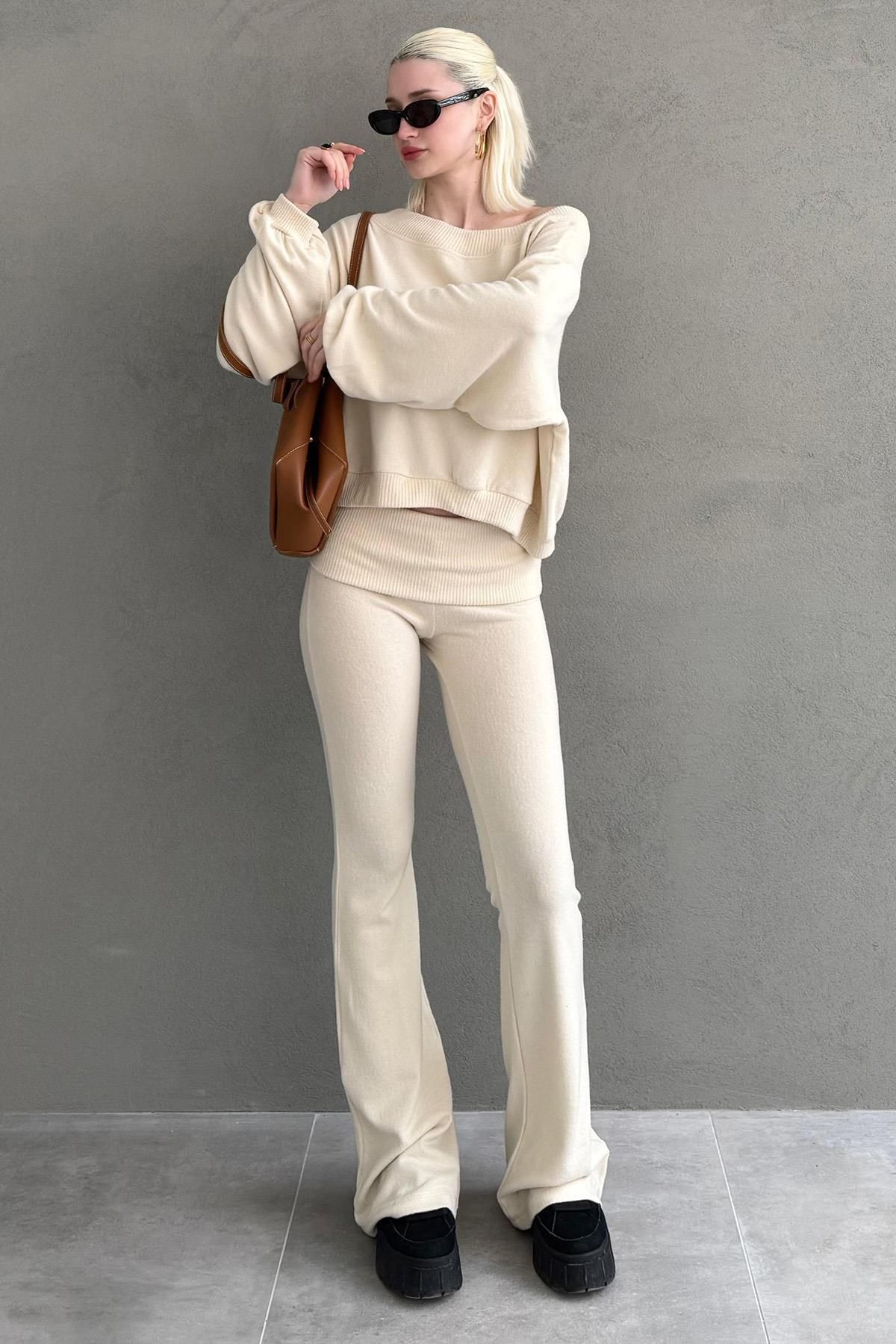 Madmext Bej Bluz Pantolon İkili Takım Mg2289