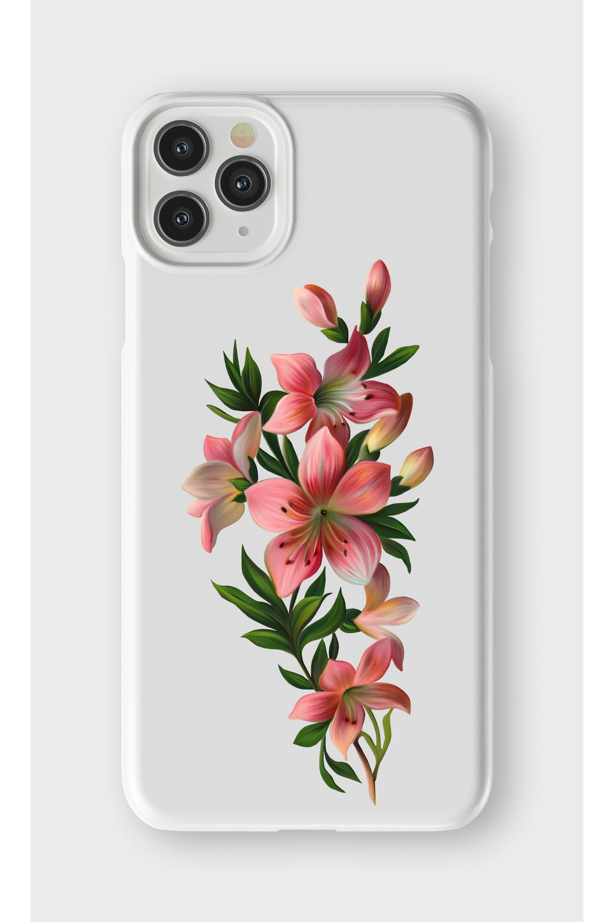 lelia iPhone 11 Pro Uyumlu Çiçek Tasarımlı İçi Kadife Lansman Beyaz Silikon Kılıf