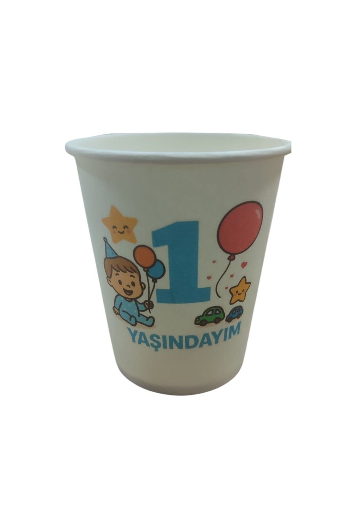 shop 1 Yaş Doğum Günü Temalı Karton Bardak 50'li Adet | Erkek Bebek Parti Bardağı