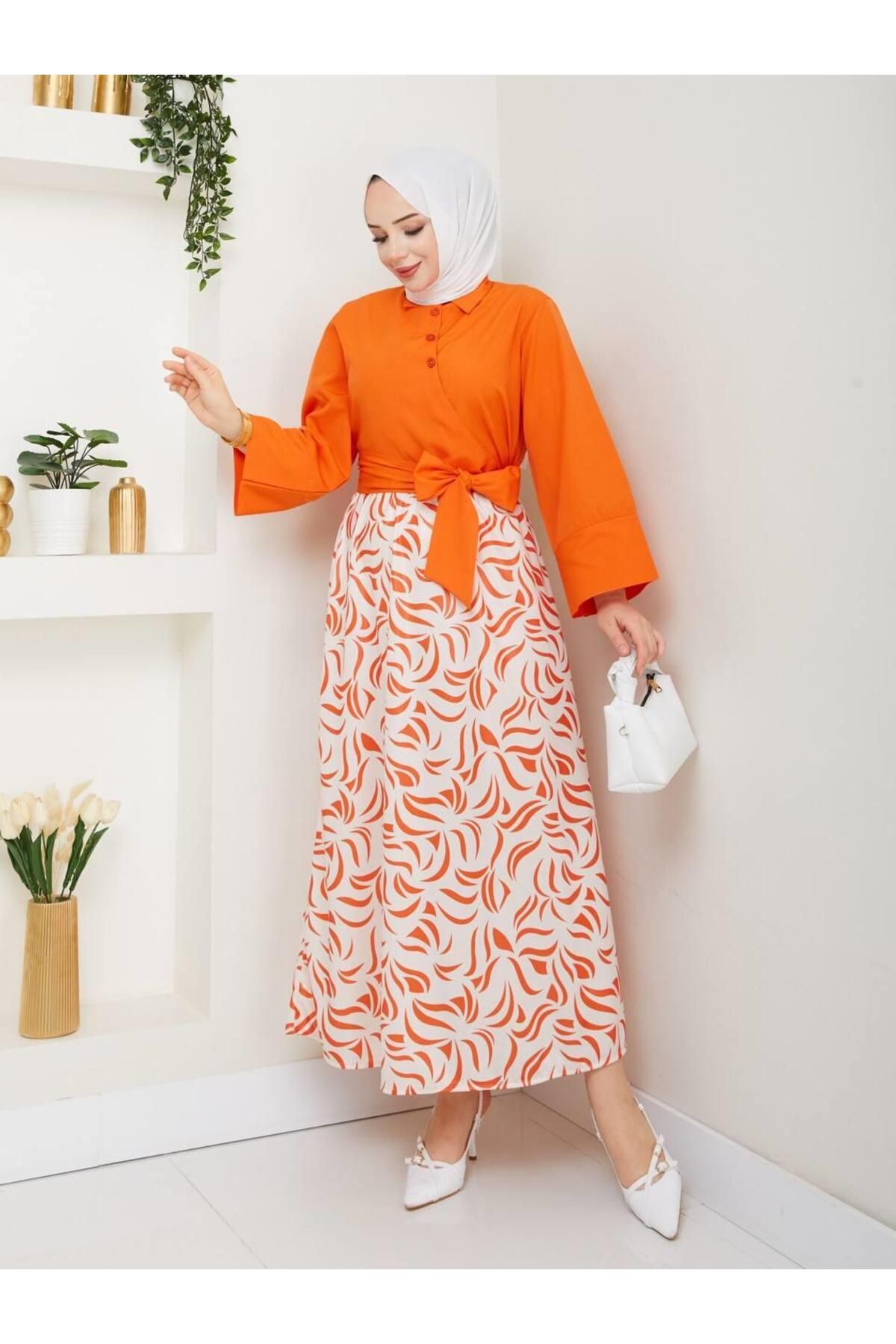 moda periy kadın yazlık mevsimlik tarz Yandan Bağlamalı Tunik Desenli Etek Takım tesettür kombin