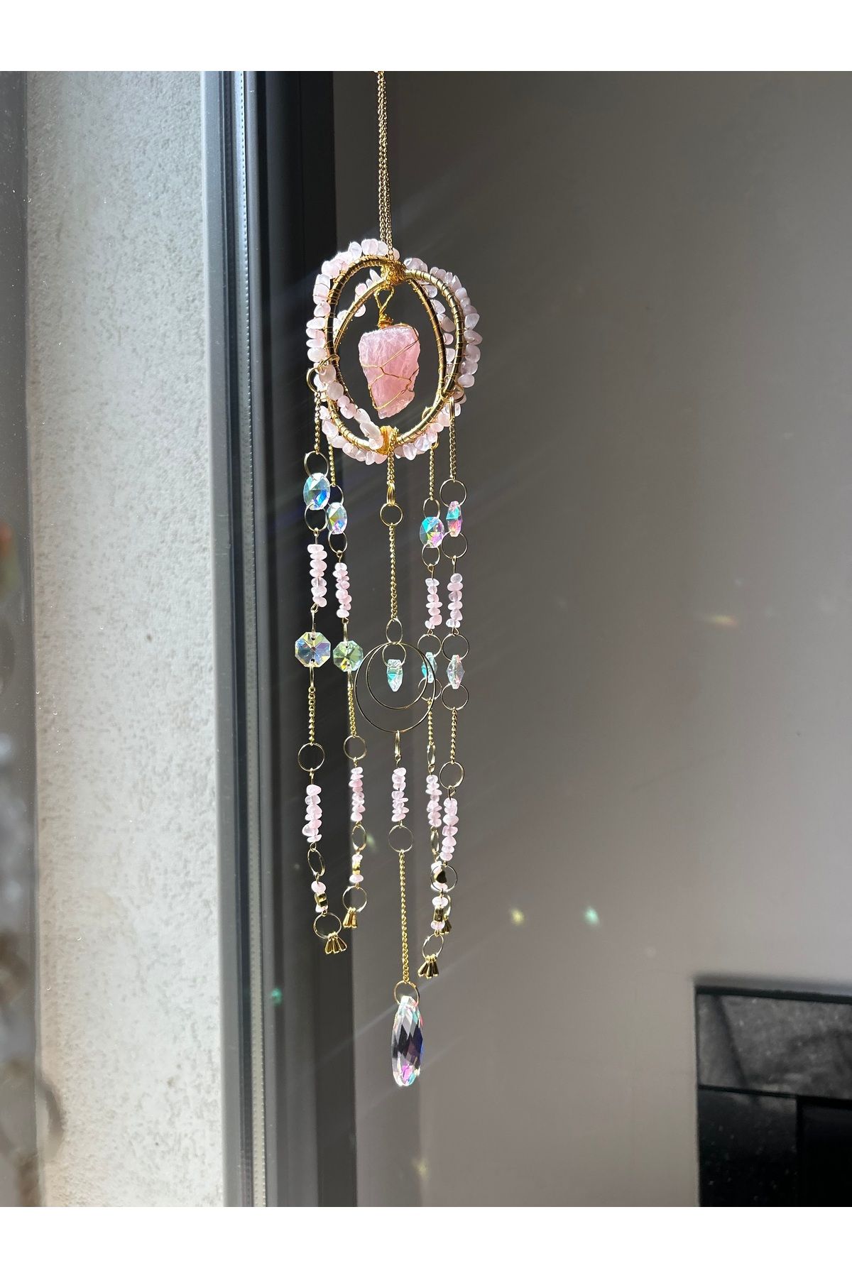 solmyst atelier Pembe Kuvars Sun Catcher 8 - Güneş Tutucu, Güneş Yakalayıcı, Doğal Taşlı, El Yapımı
