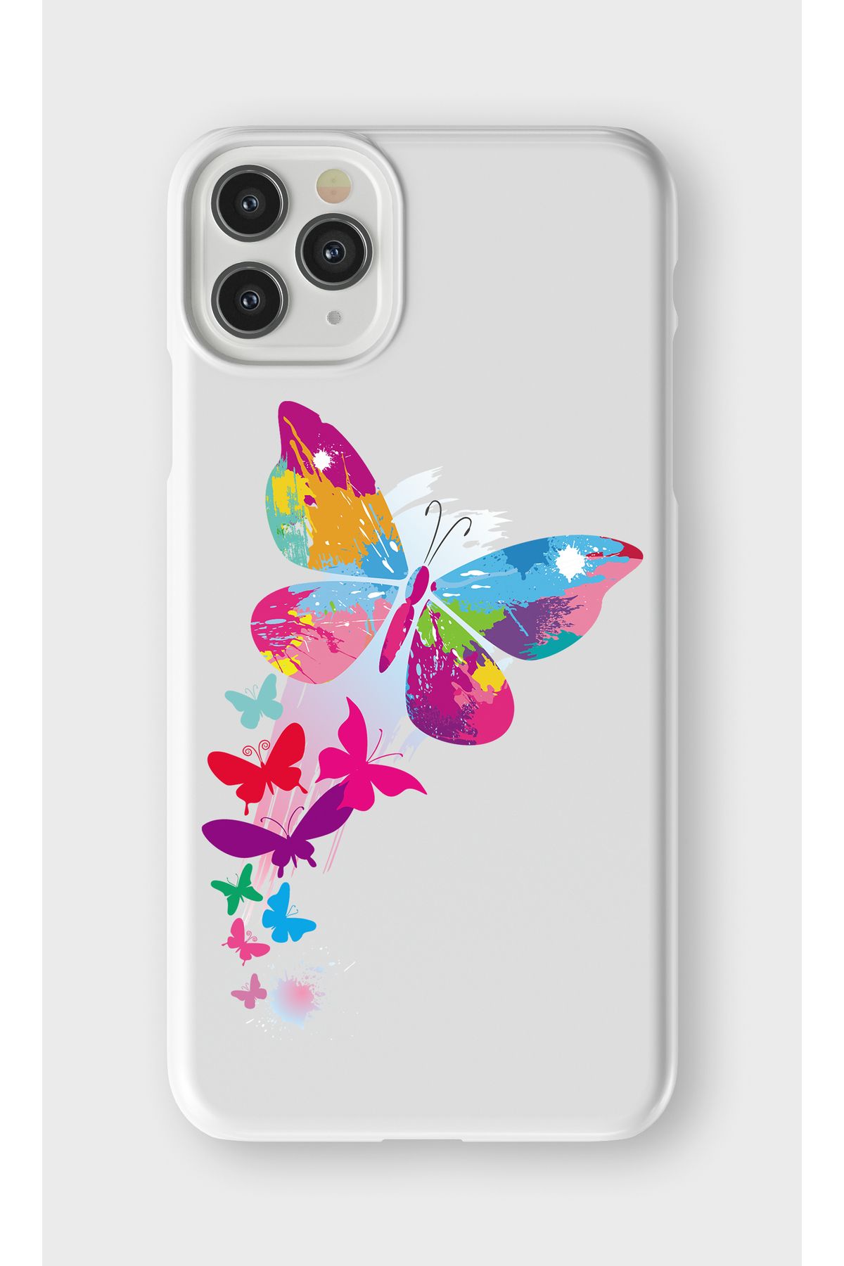 lelia iPhone 11 Pro Max Uyumlu Renkli Kelebek Tasarımlı İçi Kadife Lansman Beyaz Silikon Kılıf