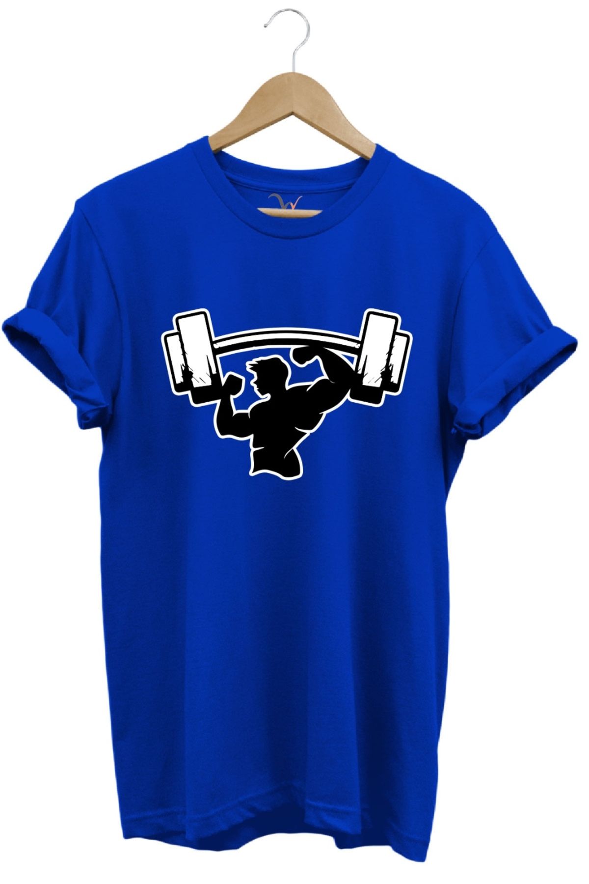 MODA Fitness Temalı Halterci Baskılı Sporcu Halter %100 Pamuk Bisiklet Yaka Basic T-shirt