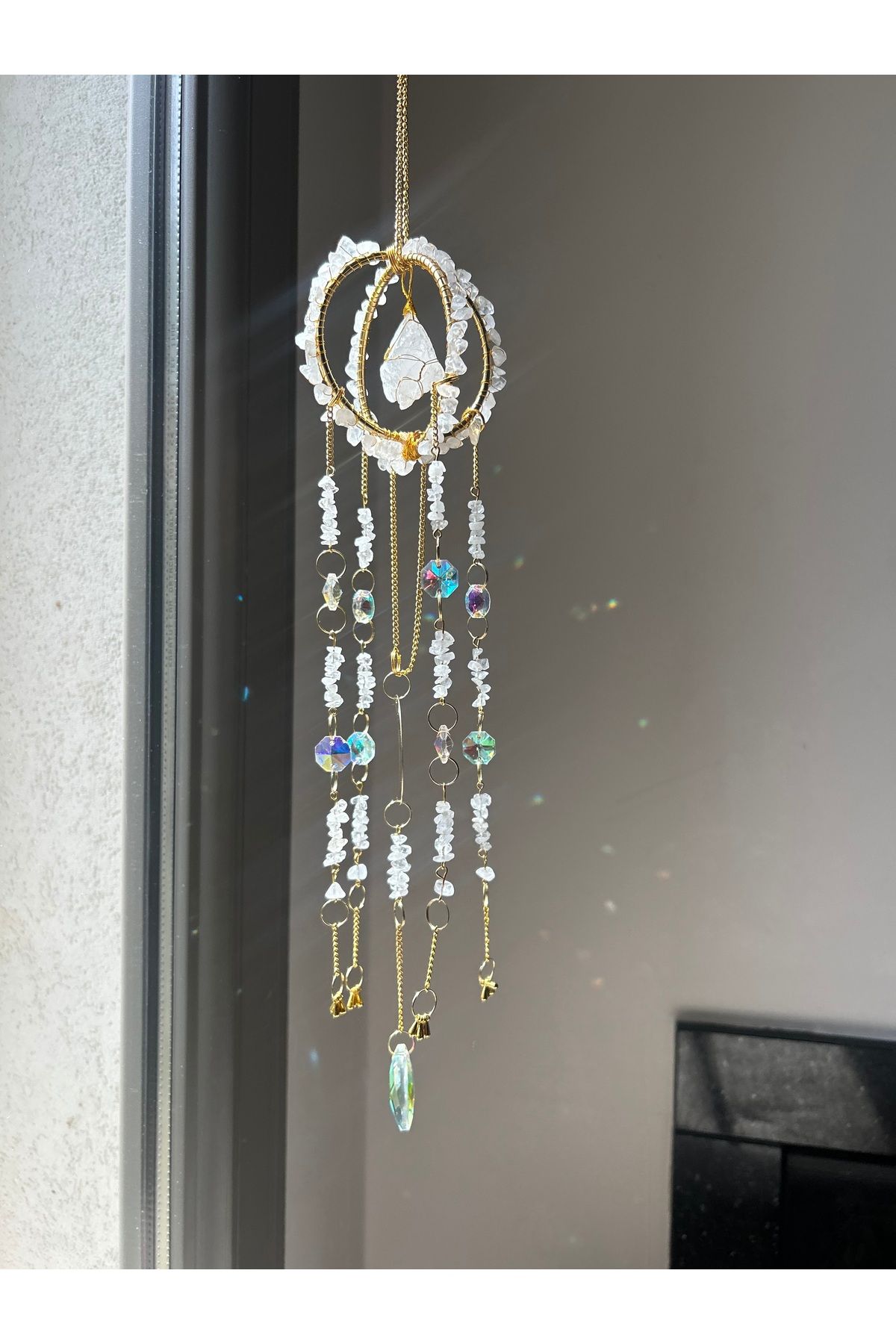 solmyst atelier Kristal Kuvars Sun Catcher 9 - Güneş Tutucu, Güneş Yakalayıcı, Doğal Taşlı, El Yapımı