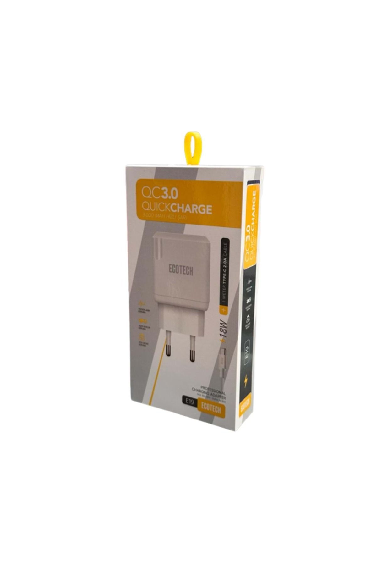 Ecotech Realme C17-25-35 İle Uyumlu Q.C 18W Şarj Aleti-1 Metre Type C Kablo E19