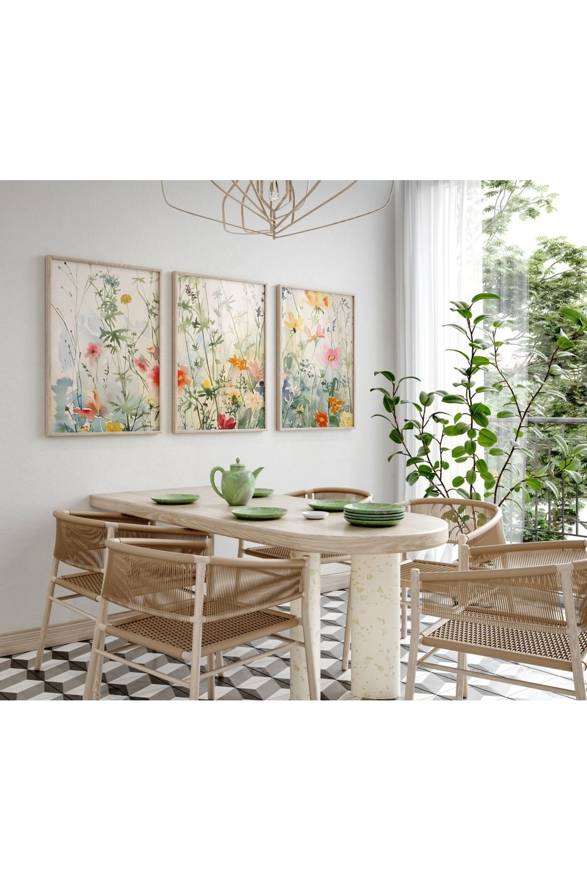 Dekorsiahome Üç Parça Ahşap Çerçeveli Oturma Odası Salon Mutfak Tablo Seti SET3110
