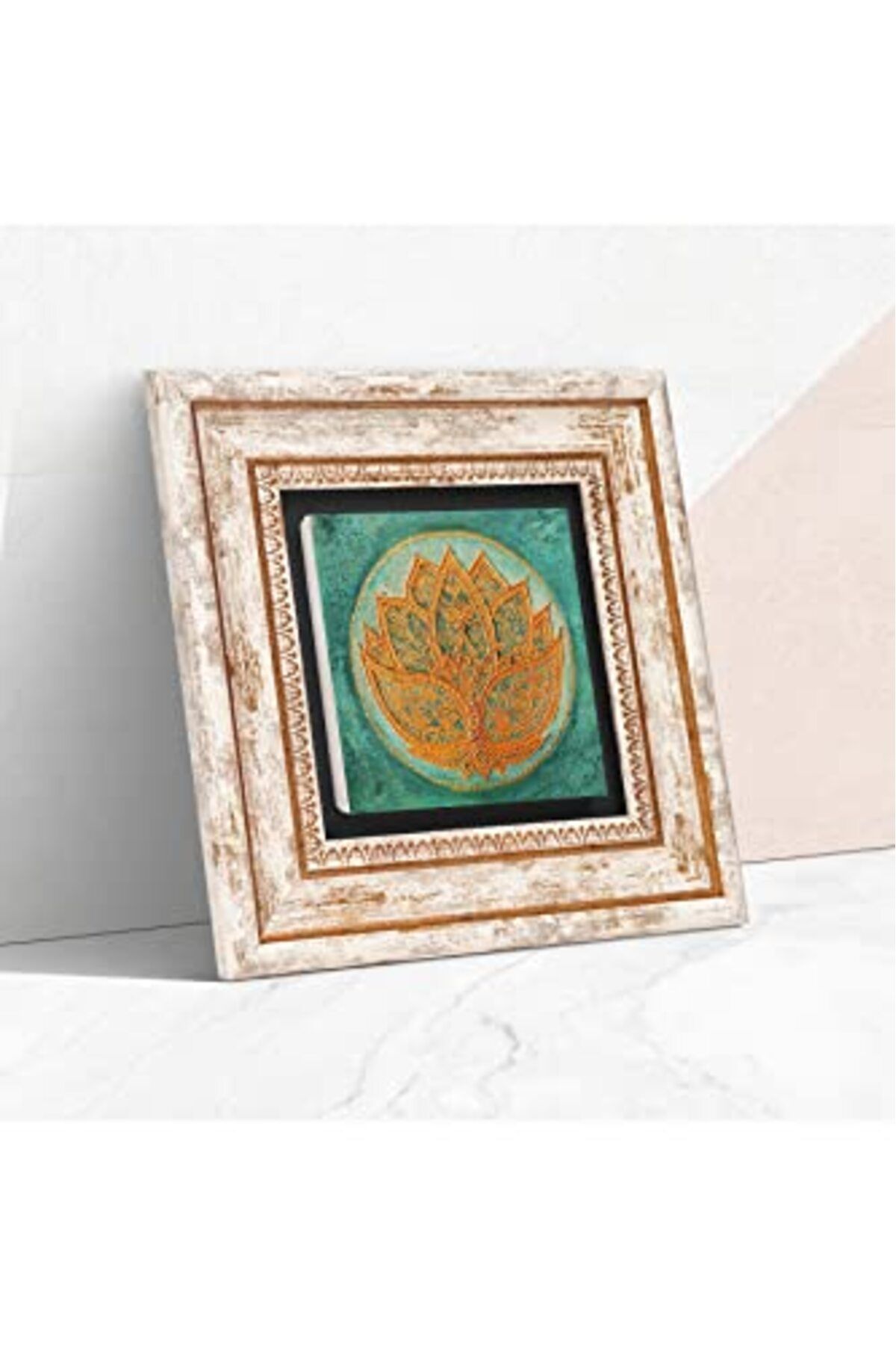 ShopZum Pinecone Lotus Çiçeği Taş Duvar Tablosu - Çerçeveli Taş Tablo - Dekoratif Duvar Sanatı - Modern Ev