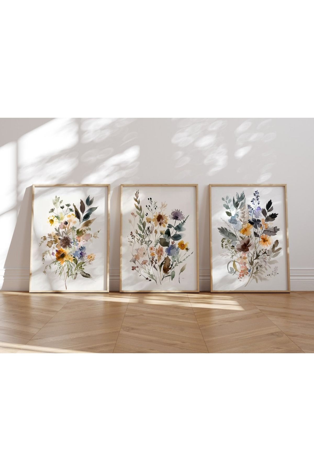Dekorsiahome Üç Parça Ahşap Çerçeveli Oturma Odası Salon Mutfak Tablo Seti SET3122