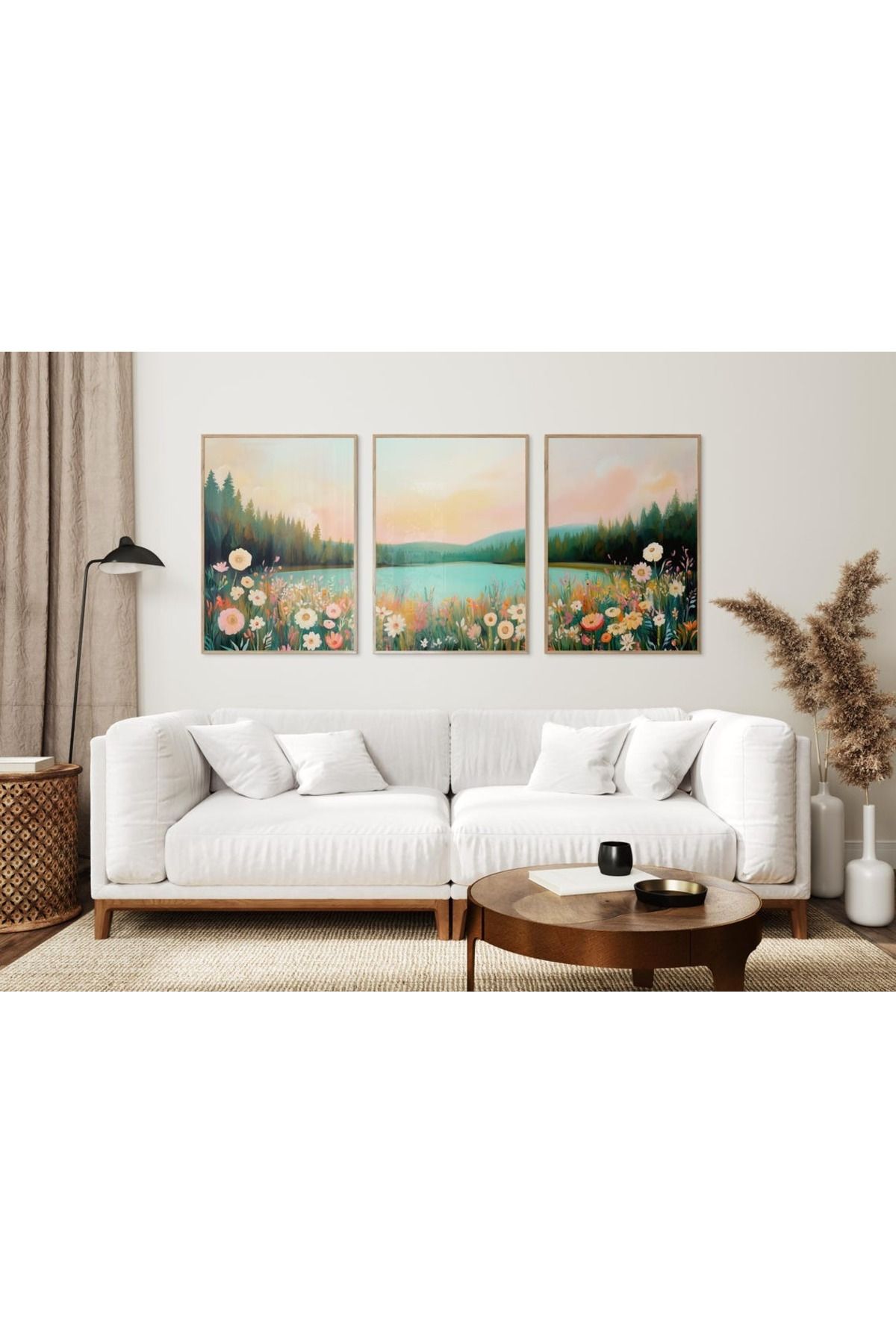 Dekorsiahome Üç Parça Ahşap Çerçeveli Oturma Odası Salon Mutfak Tablo Seti SET3104