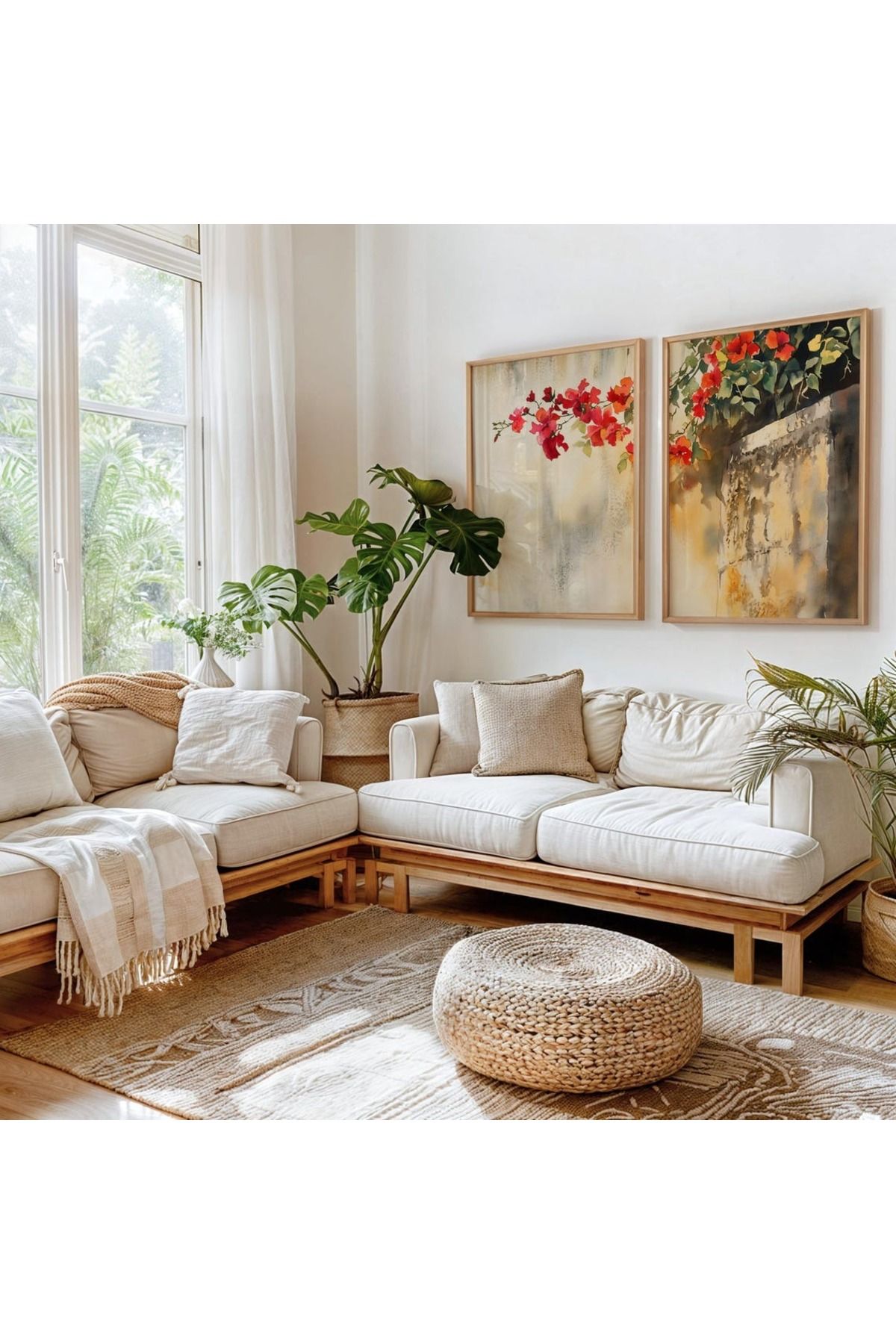 Dekorsiahome Üç Parça Ahşap Çerçeveli Oturma Odası Salon Mutfak Tablo Seti SET3114