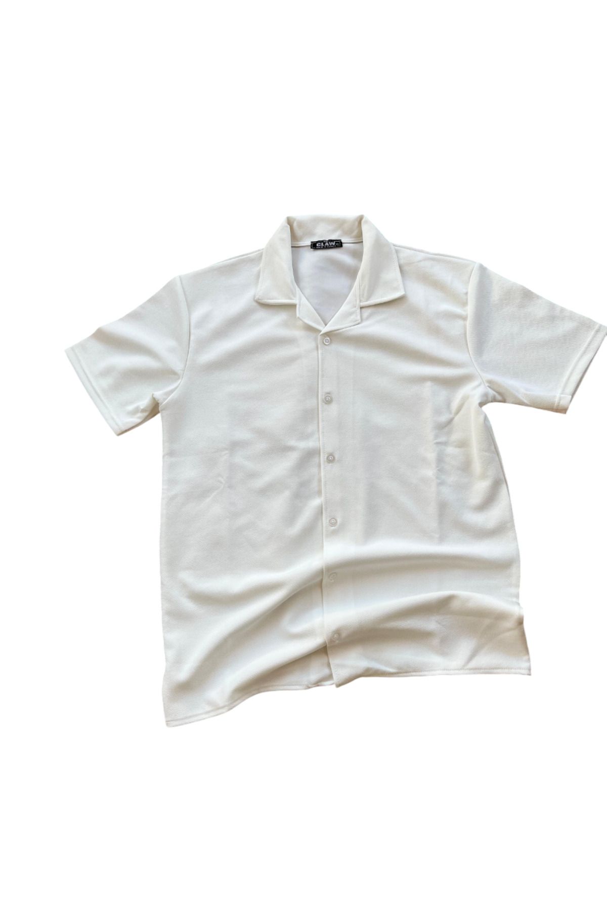 MODAMAHAL Erkek Slim Fit Beyaz Waffle Gömlek