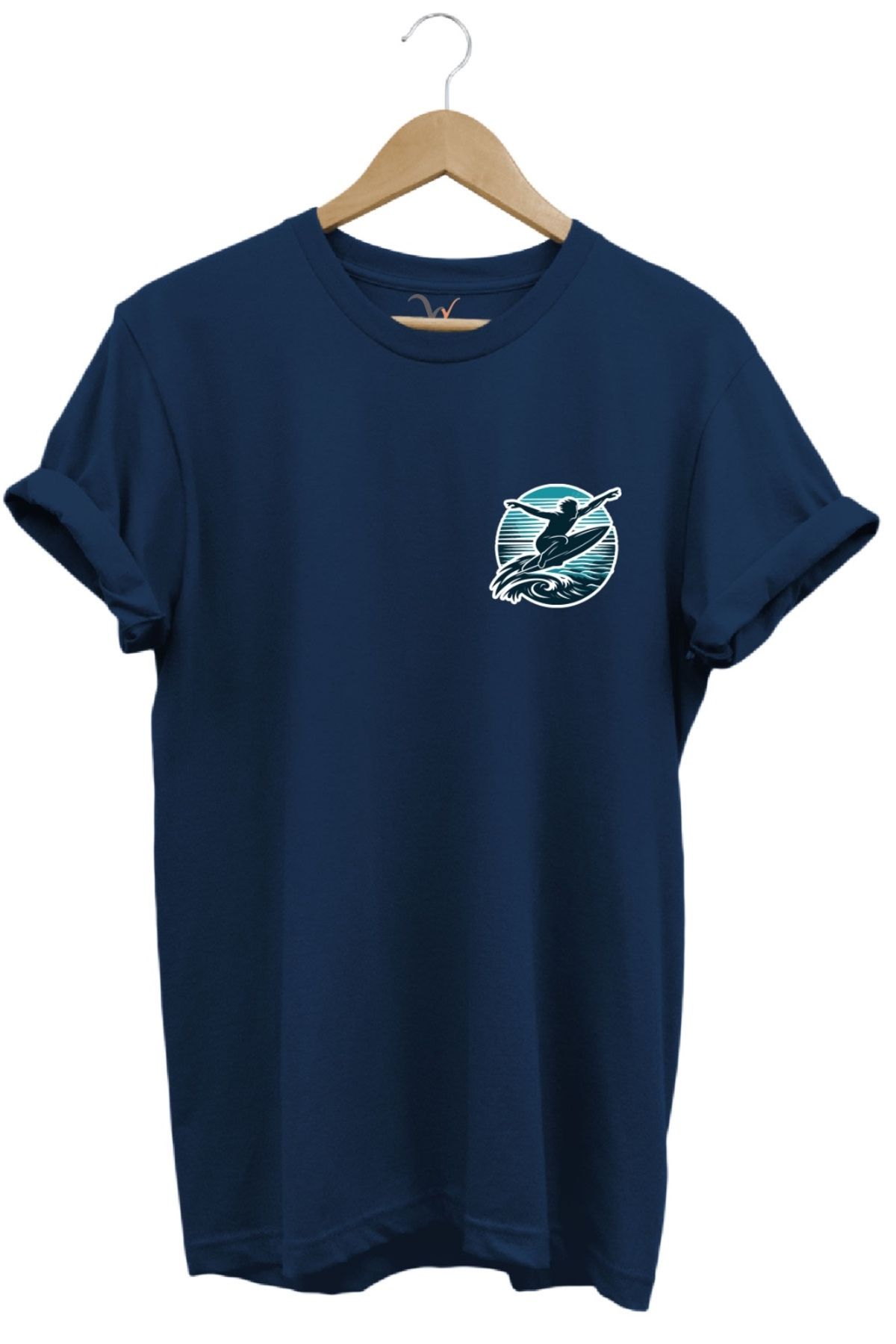 MODA Surf Baskılı Dalgalarla Yarışan Minimal Tişört %100 Pamuk Bisiklet Yaka Basic T-shirt