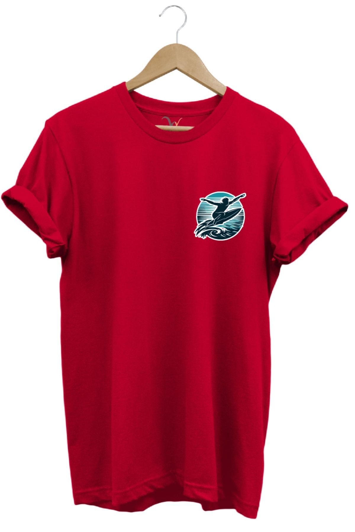 MODA Surf Baskılı Dalgalarla Yarışan Minimal Tişört %100 Pamuk Bisiklet Yaka Basic T-shirt