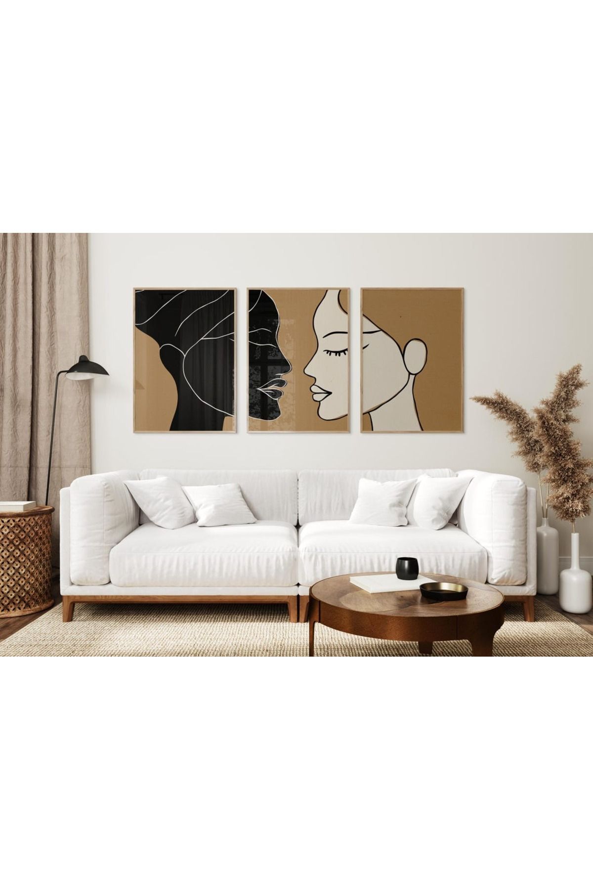 Dekorsiahome Üç Parça Ahşap Çerçeveli Oturma Odası Salon Mutfak Tablo Seti SET3106