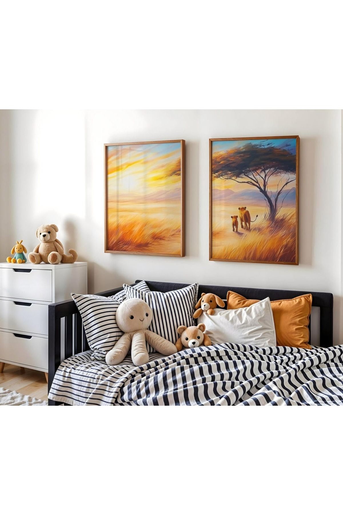 Dekorsiahome Üç Parça Ahşap Çerçeveli Oturma Odası Salon Mutfak Tablo Seti SET3112