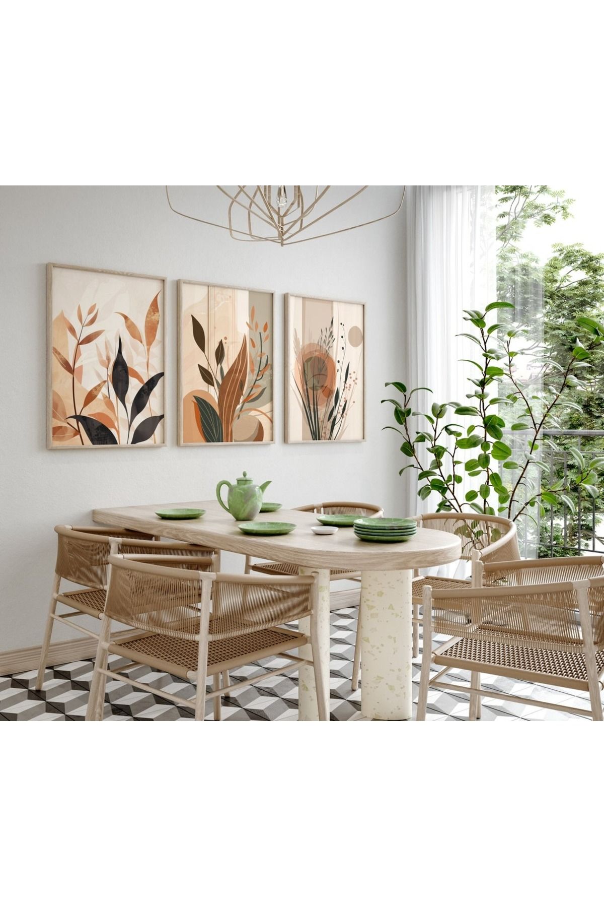 Dekorsiahome Üç Parça Ahşap Çerçeveli Oturma Odası Salon Mutfak Tablo Seti SET3118